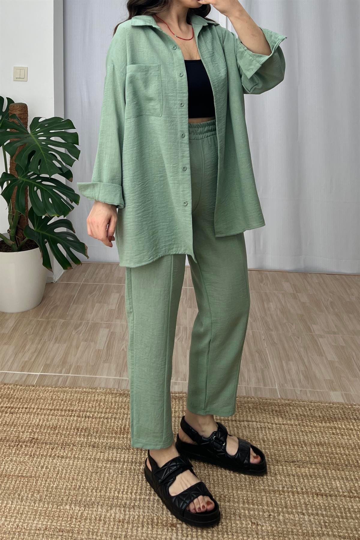Nil Yeşili Gömlek Pantolon Takım uygun fiyatlarda www.butikhola.com adresinde