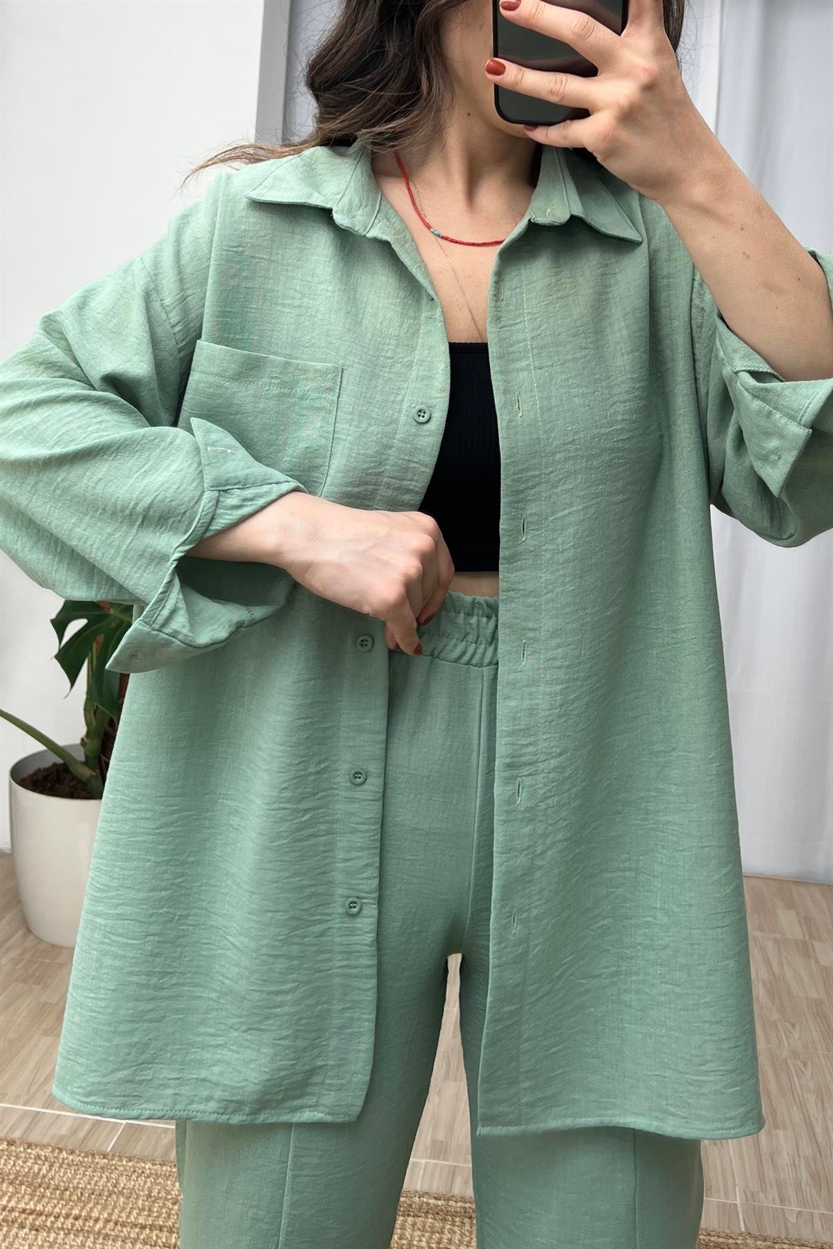Nil Yeşili Gömlek Pantolon Takım uygun fiyatlarda www.butikhola.com adresinde