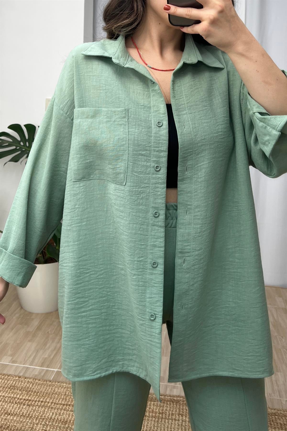 Nil Yeşili Gömlek Pantolon Takım uygun fiyatlarda www.butikhola.com adresinde