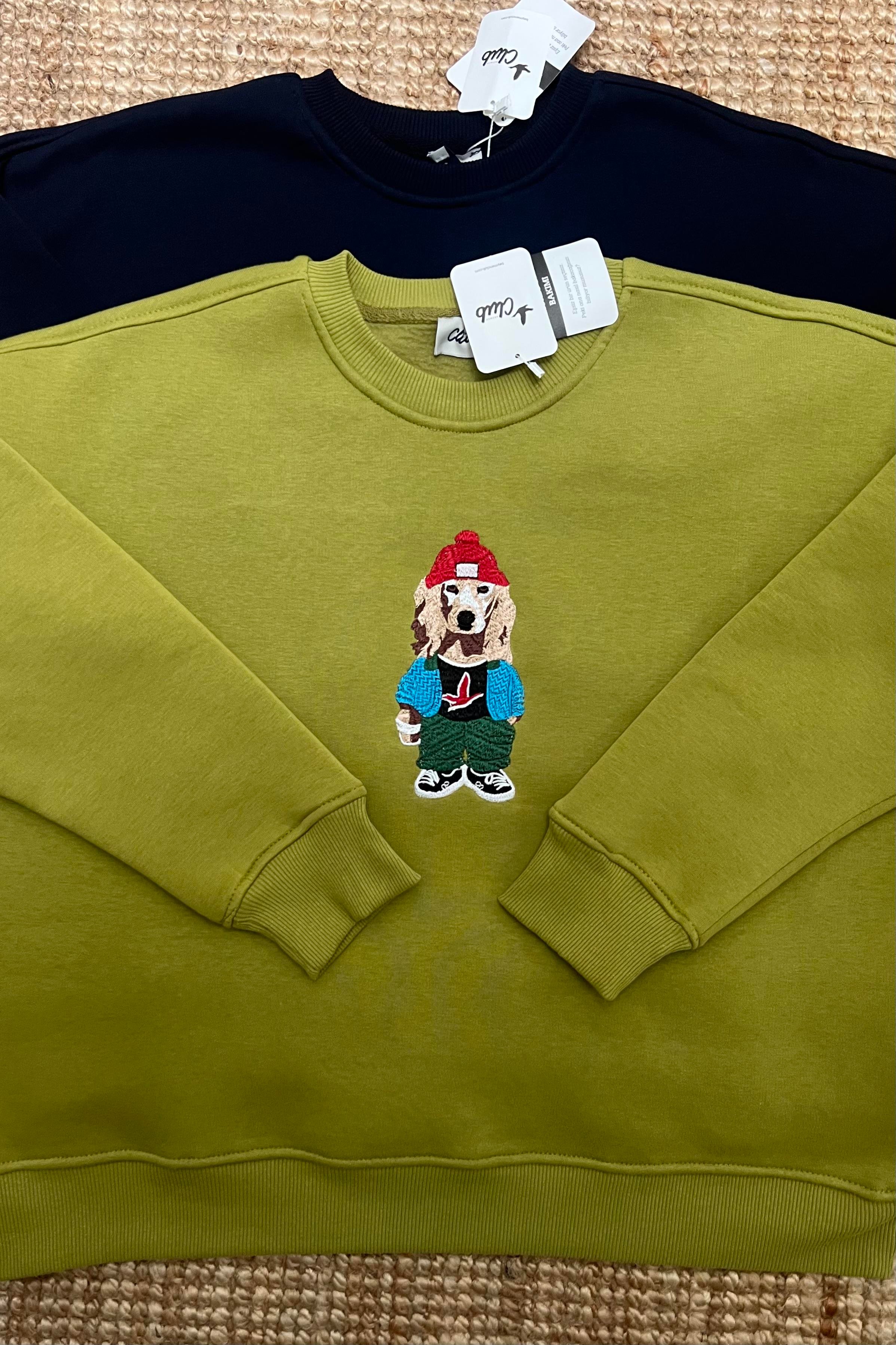 Olive Köpek Nakışlı Sweatshirt uygun fiyatlarda www.butikhola.com adresinde