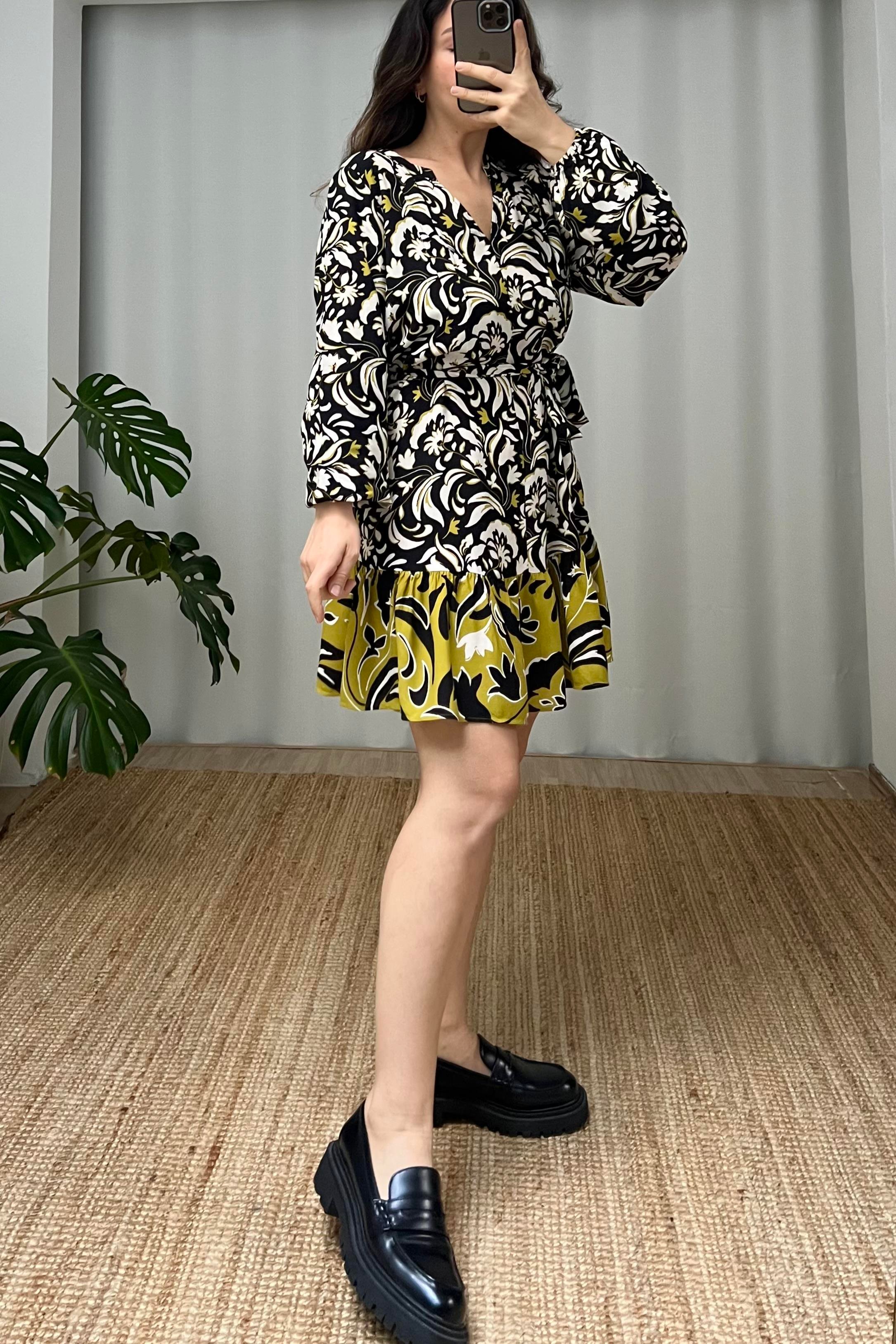 Orj Marka Çiçek Desenli Kuşaklı Viskoz Elbise uygun fiyatlarda www.butikhola.com adresinde