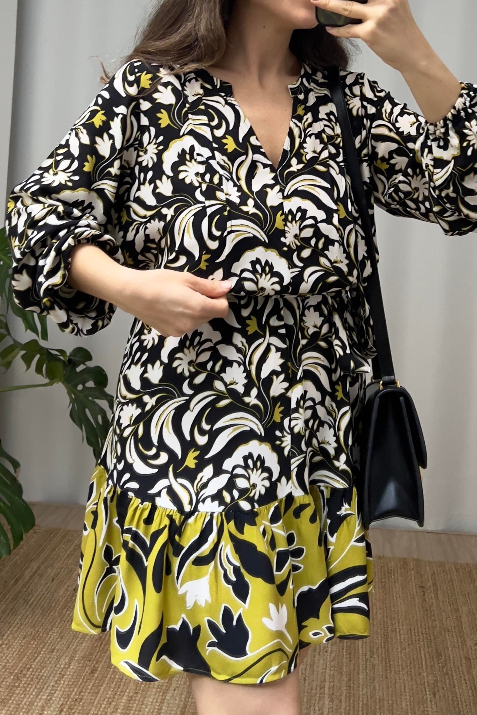 Orj Marka Çiçek Desenli Kuşaklı Viskoz Elbise uygun fiyatlarda www.butikhola.com adresinde