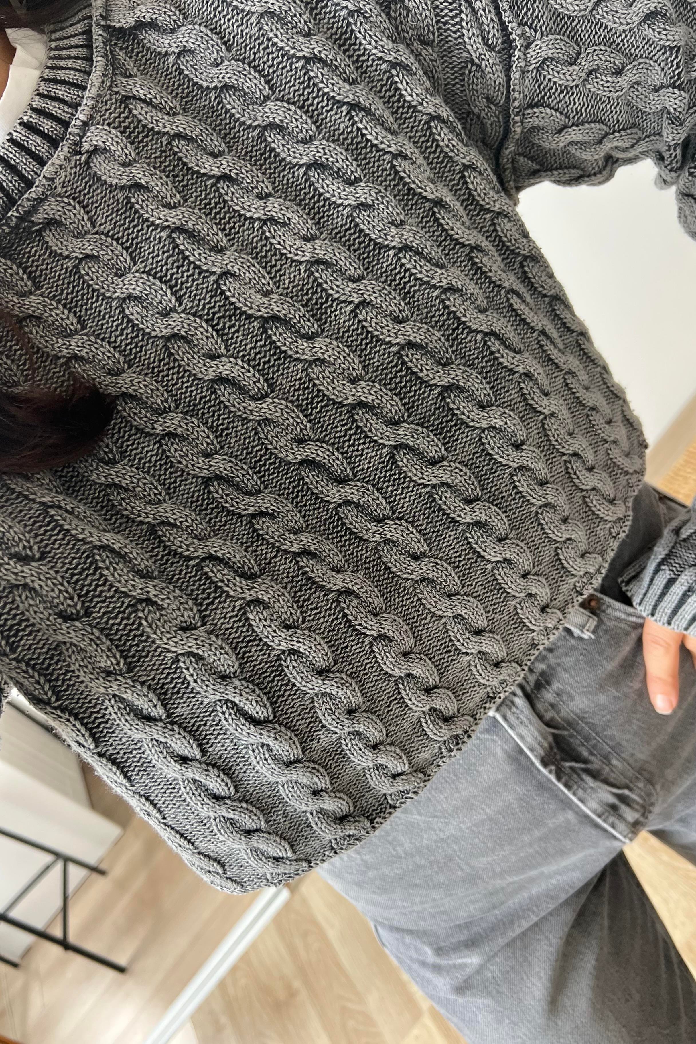 Orj Marka Gri Yıkamalı Saç Örgülü Crop Triko uygun fiyatlarda www.butikhola.com adresinde