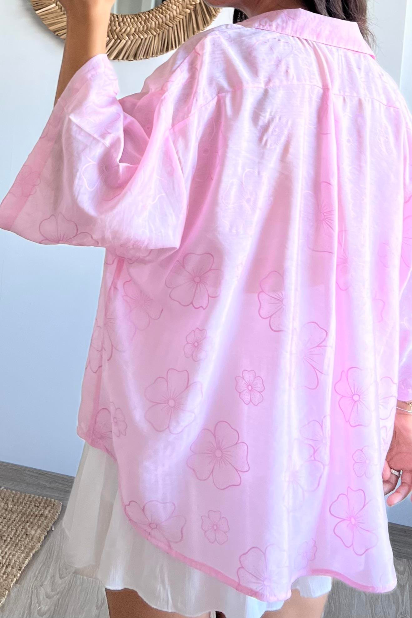 Pembe Çiçek Desenli Oversize Gömlek uygun fiyatlarda www.butikhola.com adresinde
