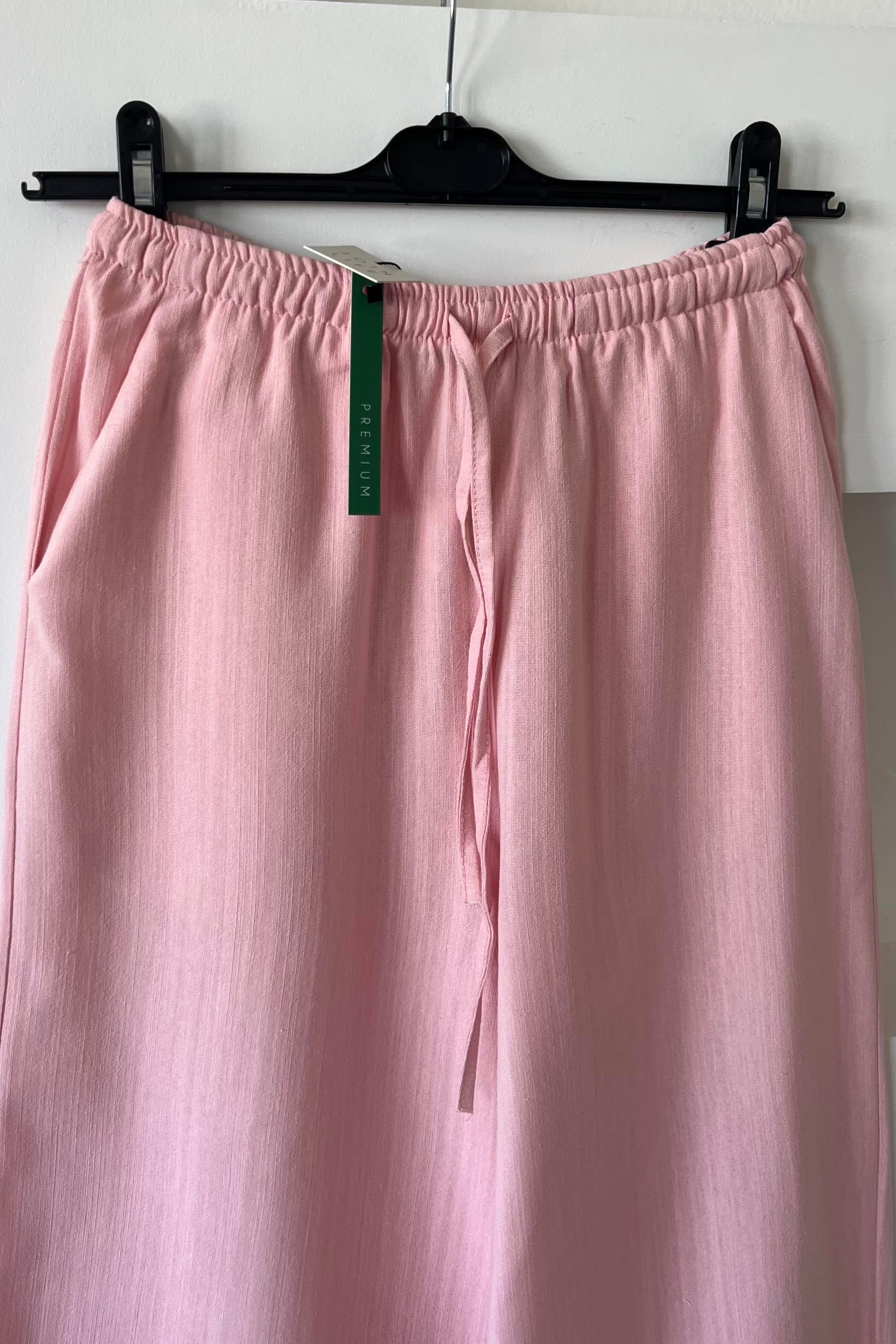 Pembe Düz Kesim Keten Pantolon uygun fiyatlarda www.butikhola.com adresinde