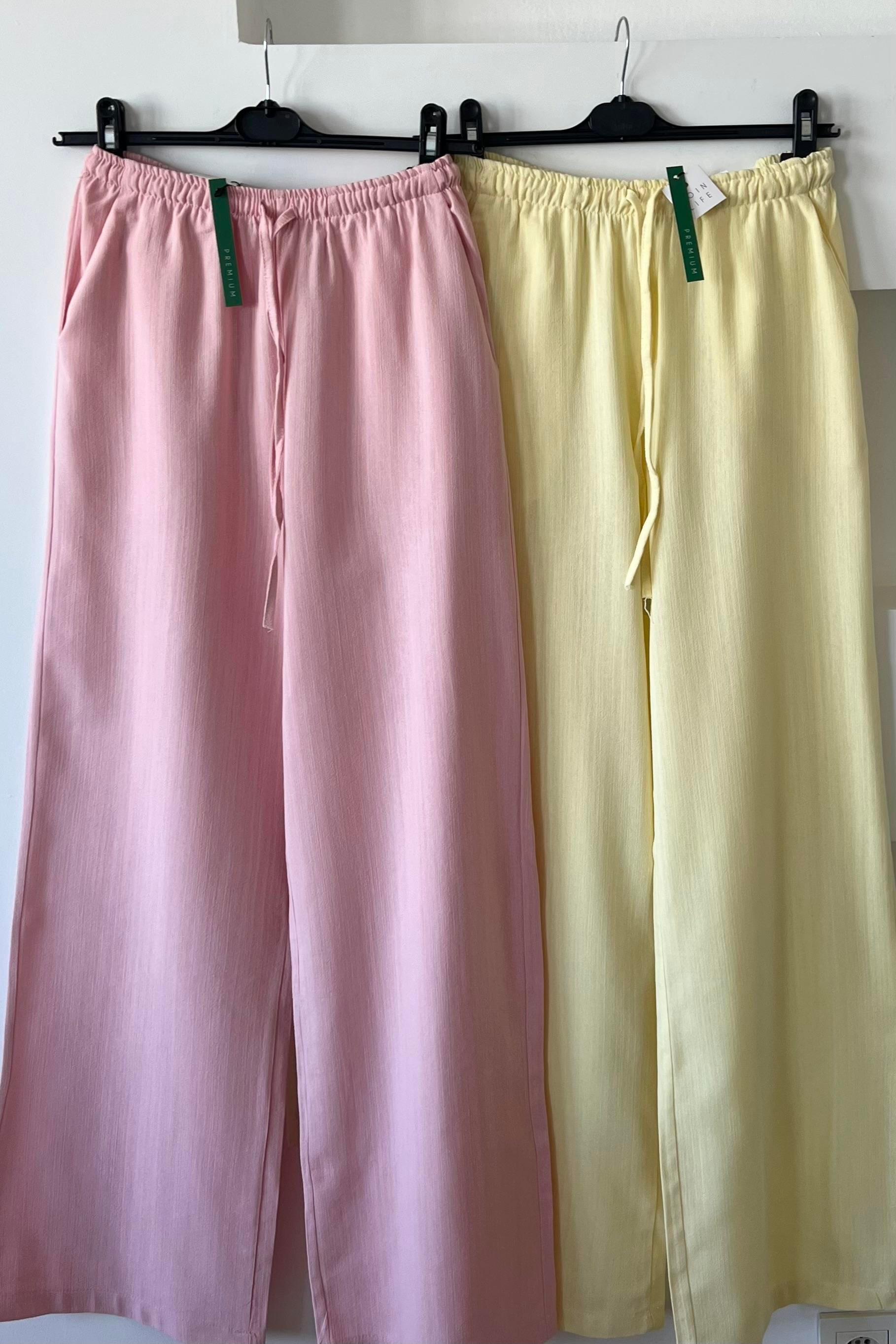 Pembe Düz Kesim Keten Pantolon uygun fiyatlarda www.butikhola.com adresinde