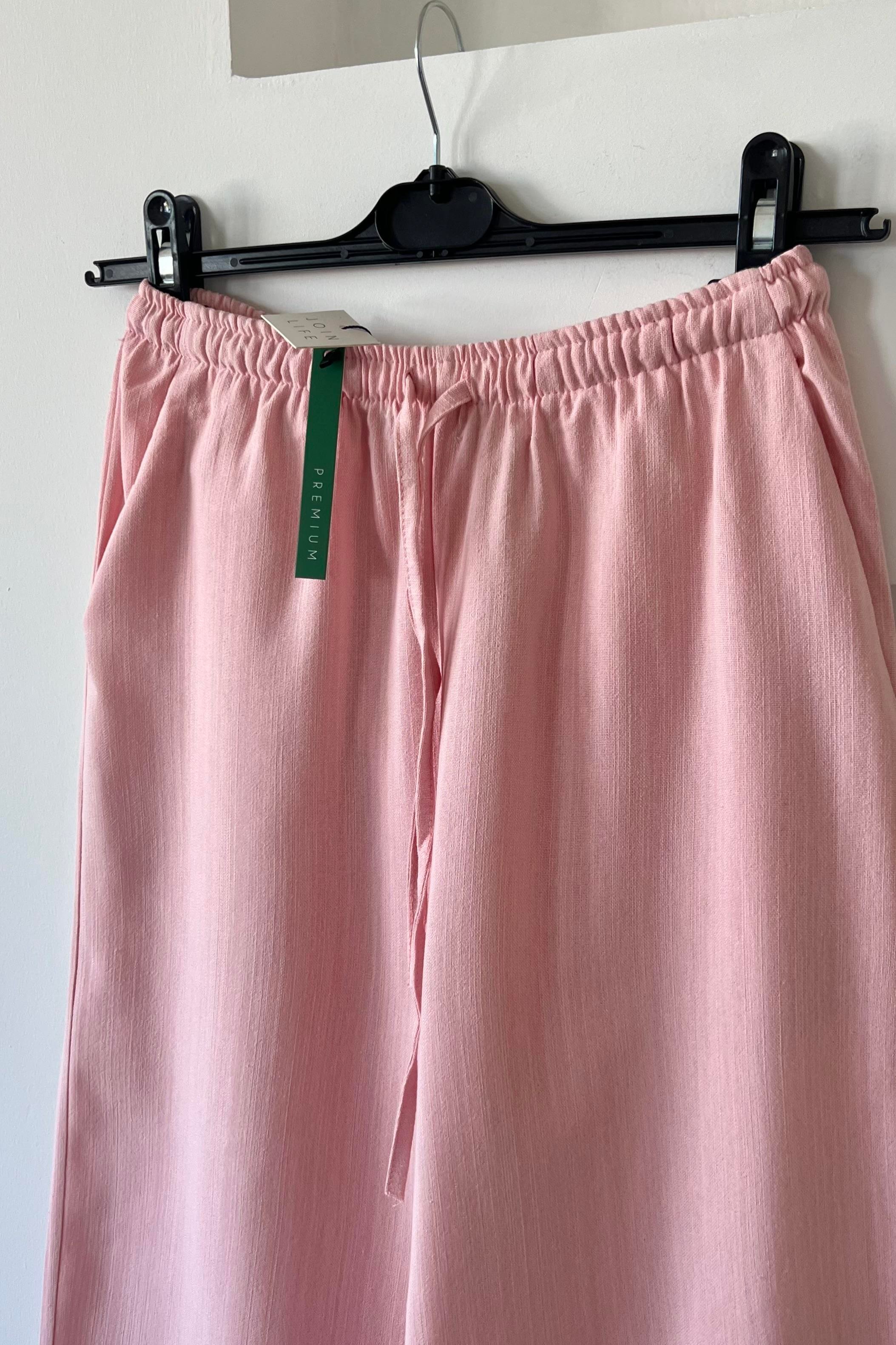 Pembe Düz Kesim Keten Pantolon uygun fiyatlarda www.butikhola.com adresinde