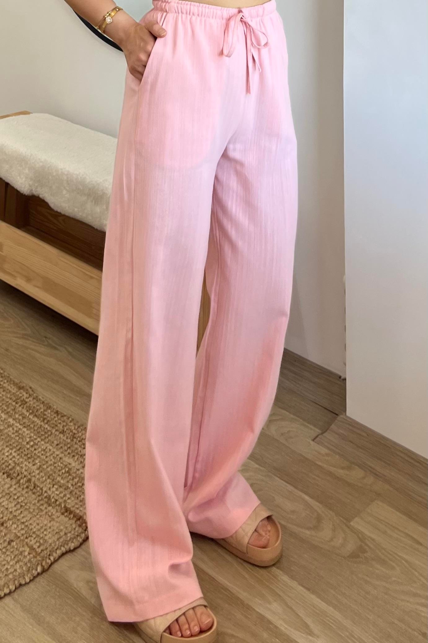 Pembe Düz Kesim Keten Pantolon uygun fiyatlarda www.butikhola.com adresinde