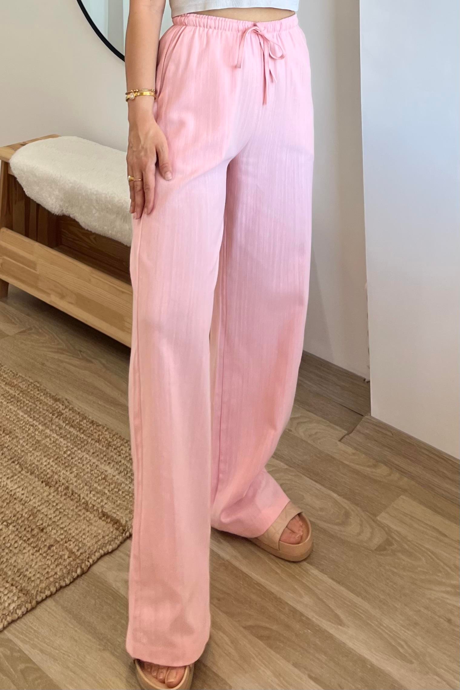 Pembe Düz Kesim Keten Pantolon uygun fiyatlarda www.butikhola.com adresinde