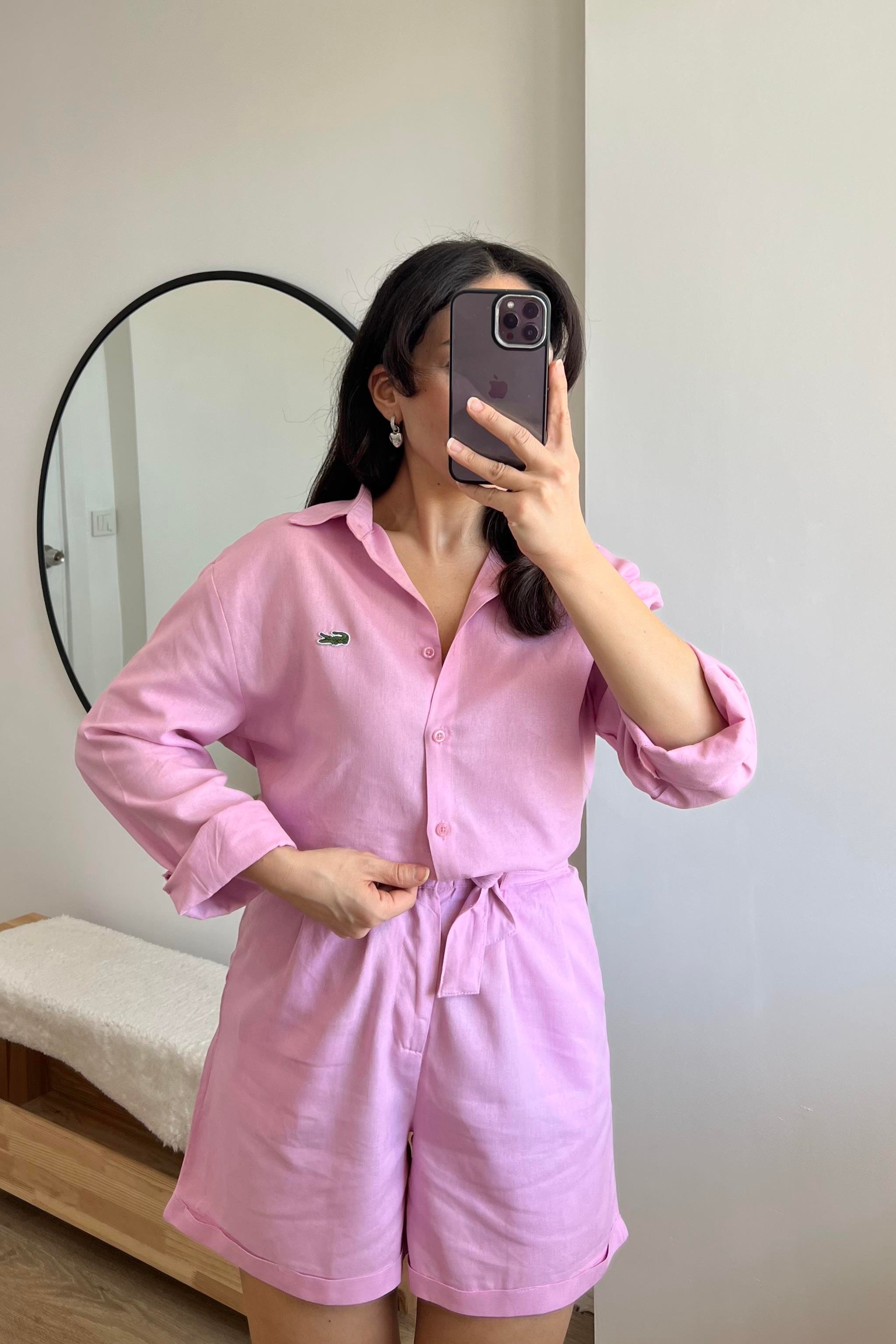 Pembe Şehir Boy Ham Keten Şort uygun fiyatlarda www.butikhola.com adresinde