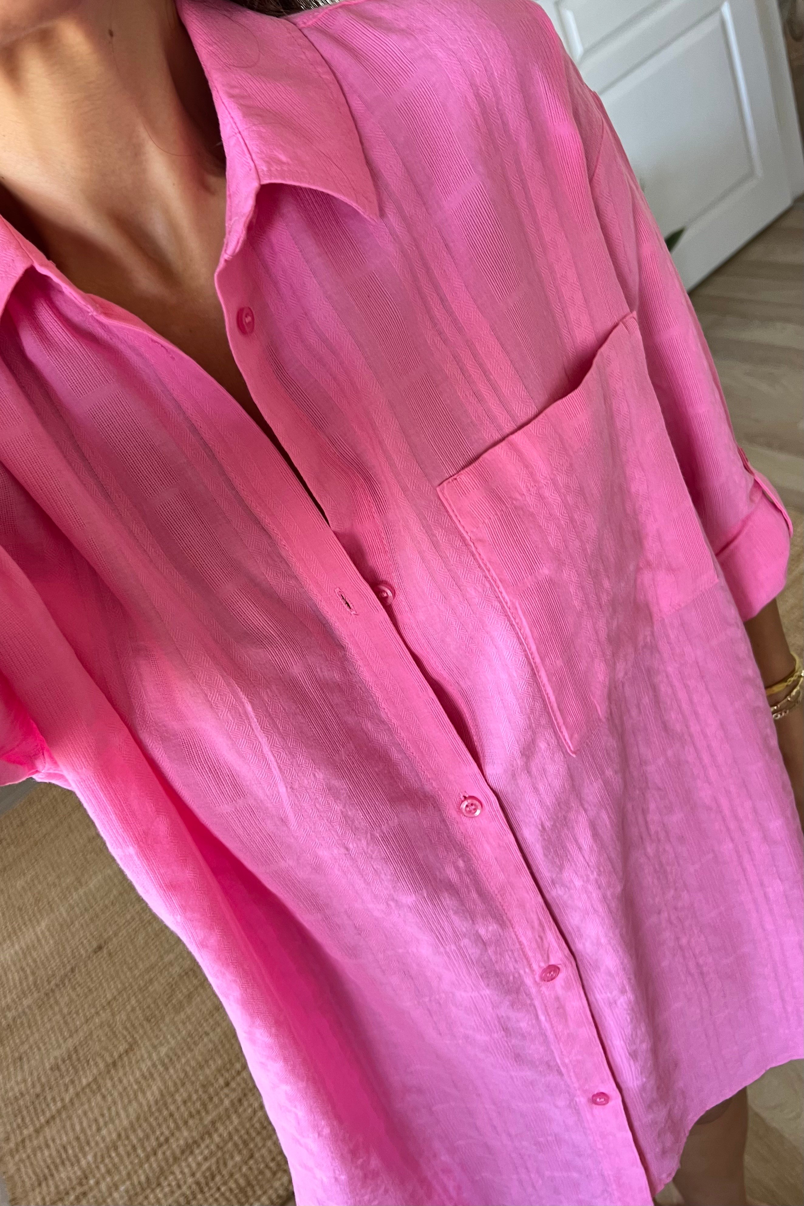 Pembe Uzun Dokulu Gömlek uygun fiyatlarda www.butikhola.com adresinde