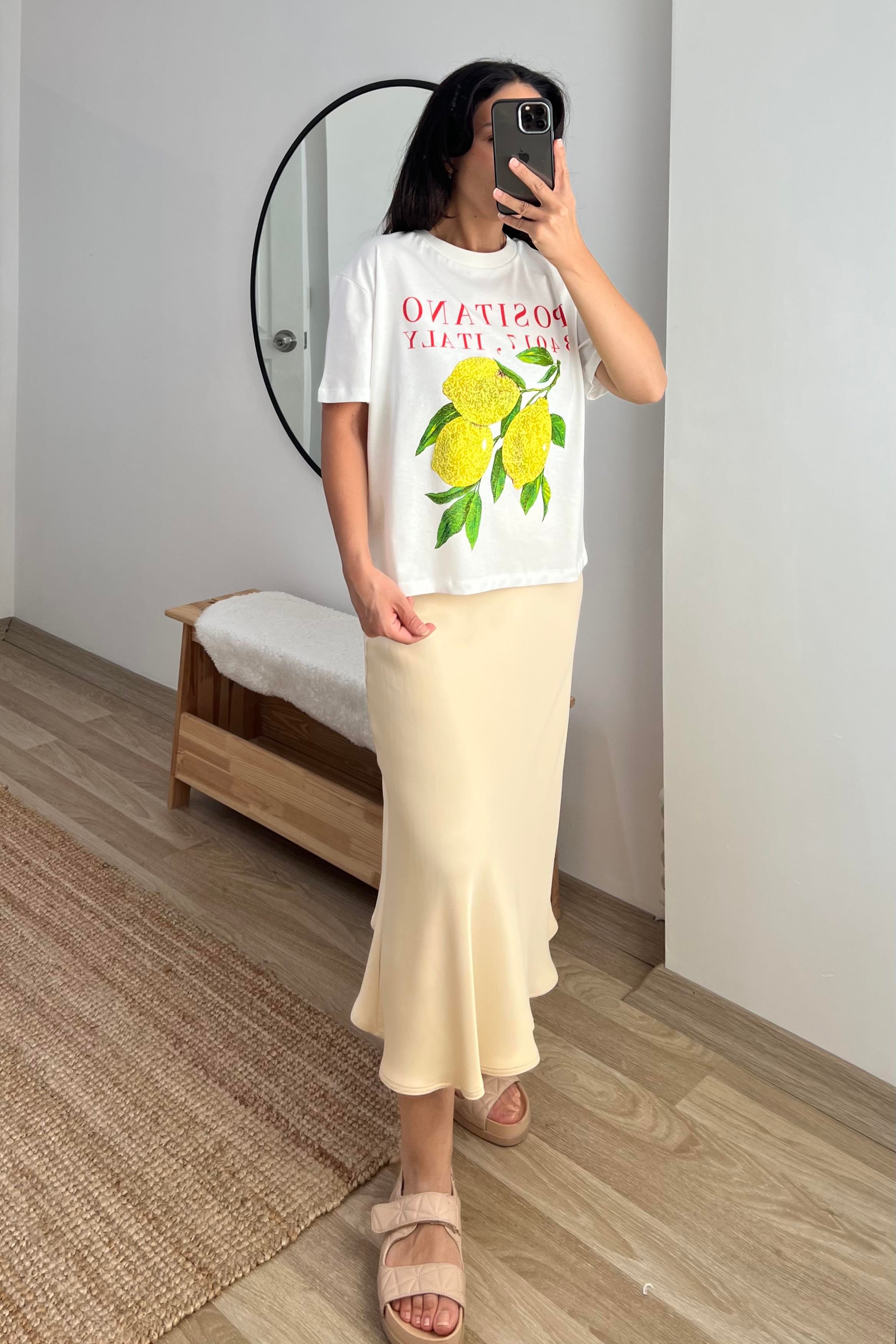 Sarı Beli Lastikli Saten Etek uygun fiyatlarda www.butikhola.com adresinde