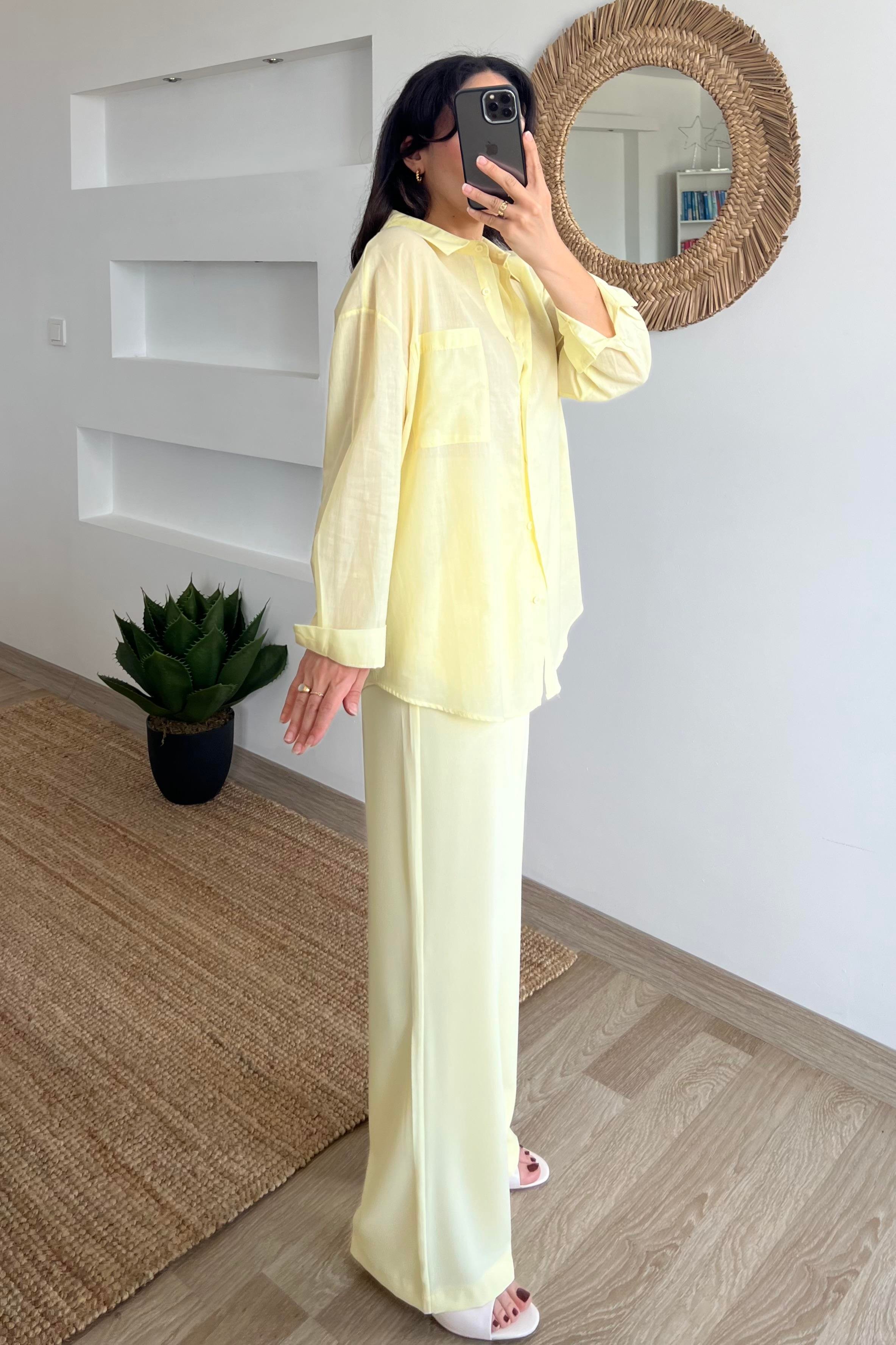 Sarı Gold Düğmeli Pantolon uygun fiyatlarda www.butikhola.com adresinde