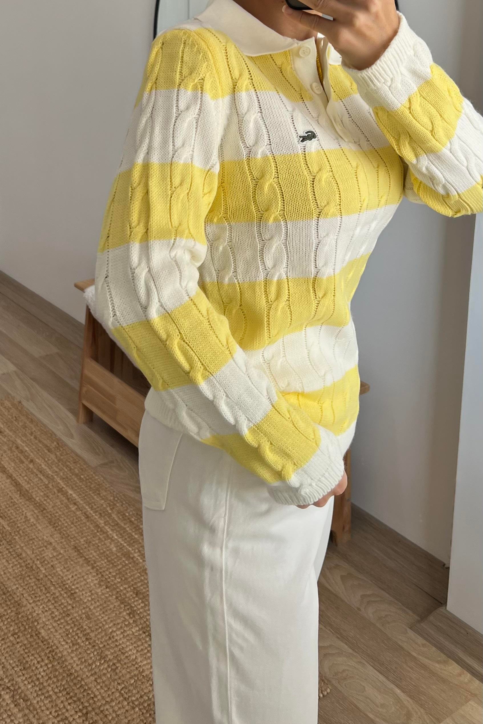 Sarı Şeritli Polo Yaka Triko uygun fiyatlarda www.butikhola.com adresinde