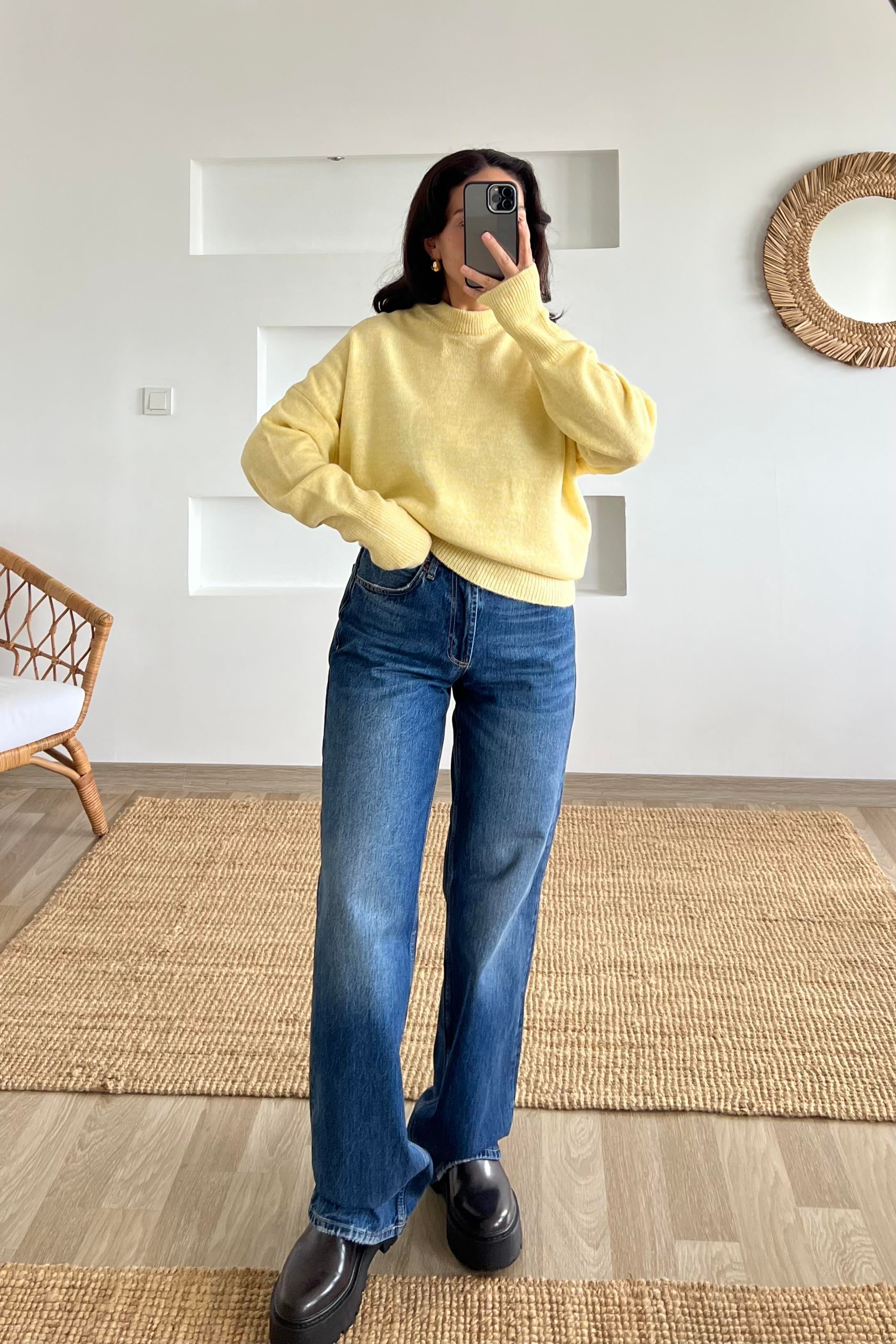 Sarı Soft Touch Basic Kazak  uygun fiyatlarda www.butikhola.com adresinde