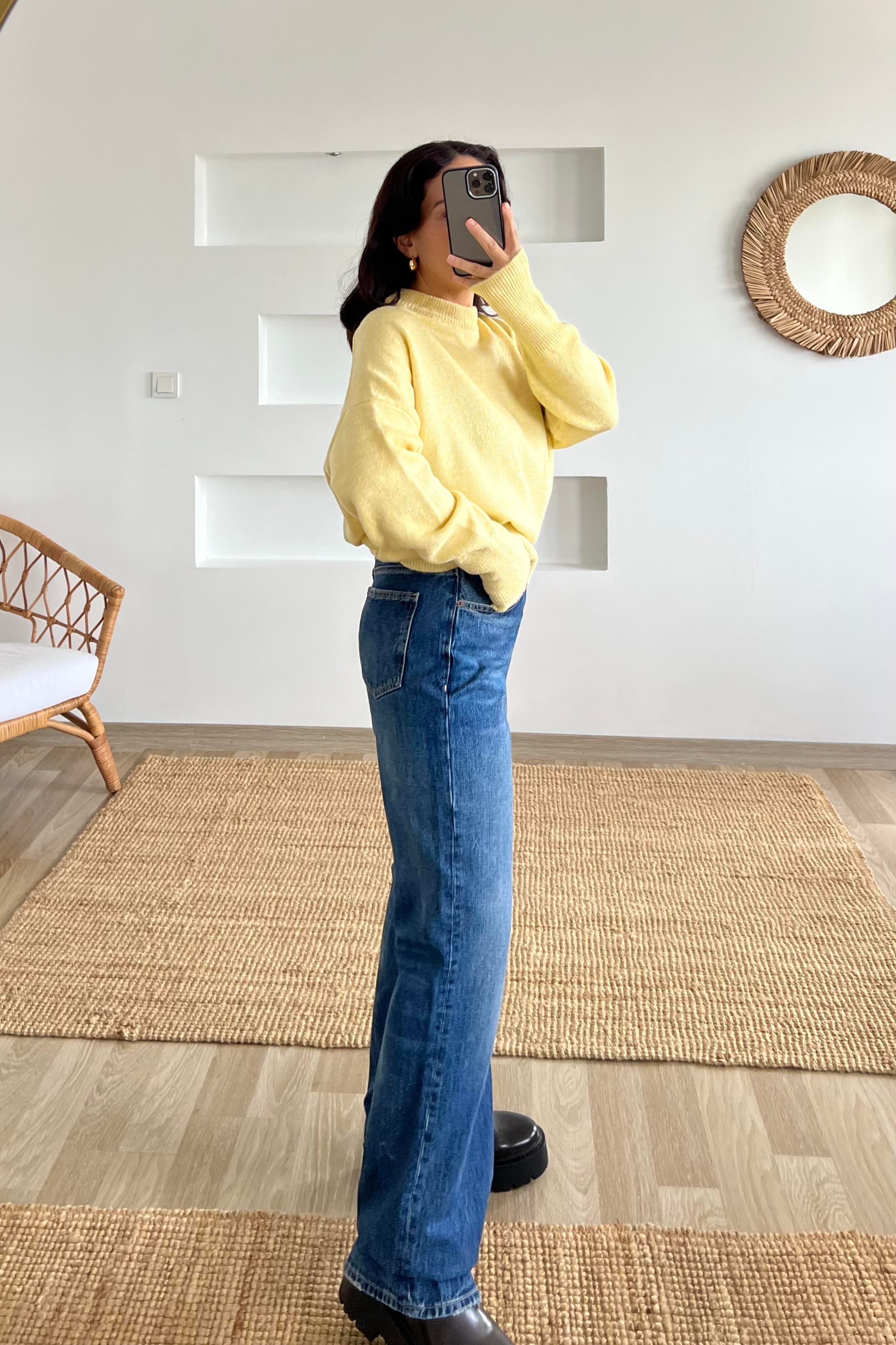 Sarı Soft Touch Basic Kazak  uygun fiyatlarda www.butikhola.com adresinde