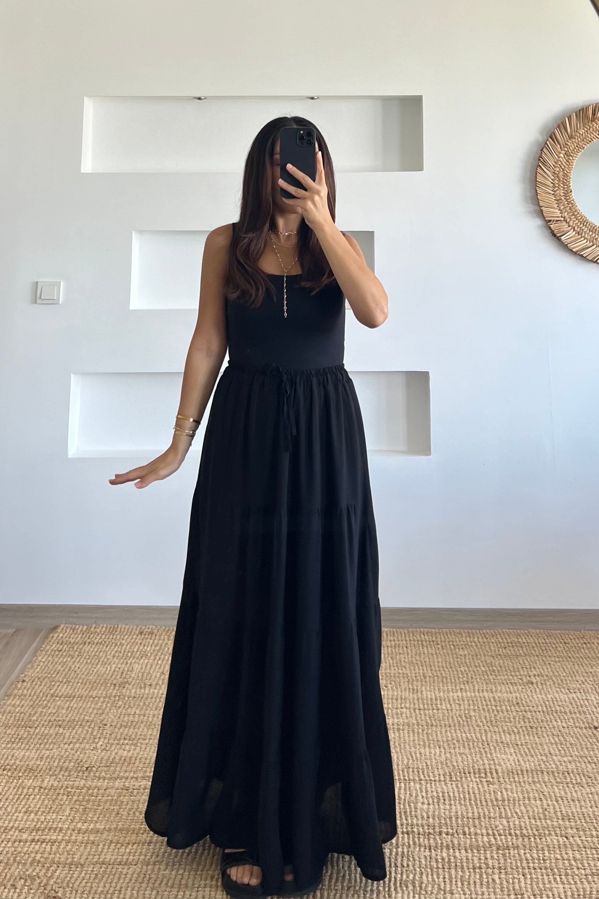 Siyah Astarlı Beli Lastikli Bohem Etek uygun fiyatlarda www.butikhola.com adresinde