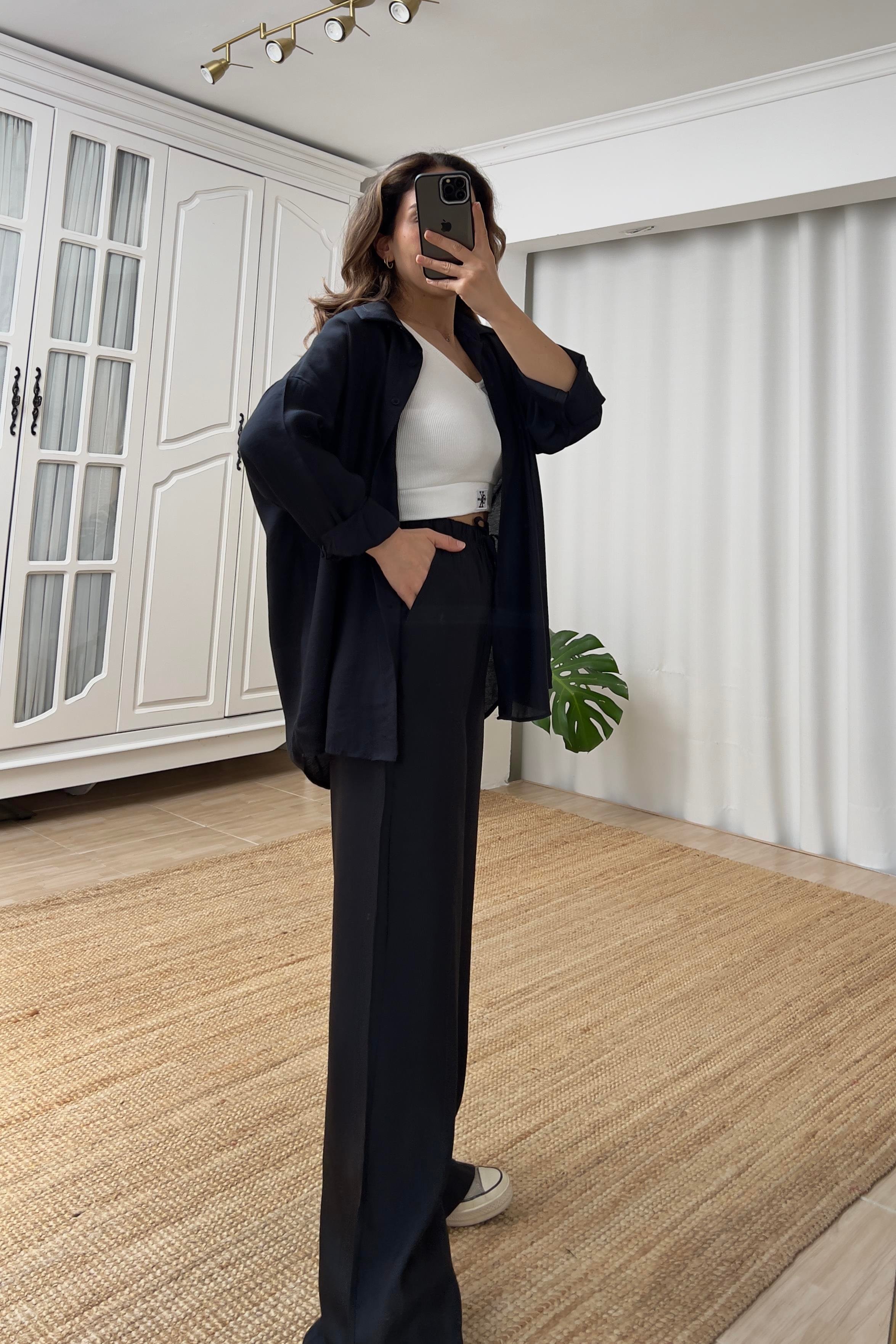 Siyah Beli İpli Tensel Pantolon uygun fiyatlarda www.butikhola.com adresinde