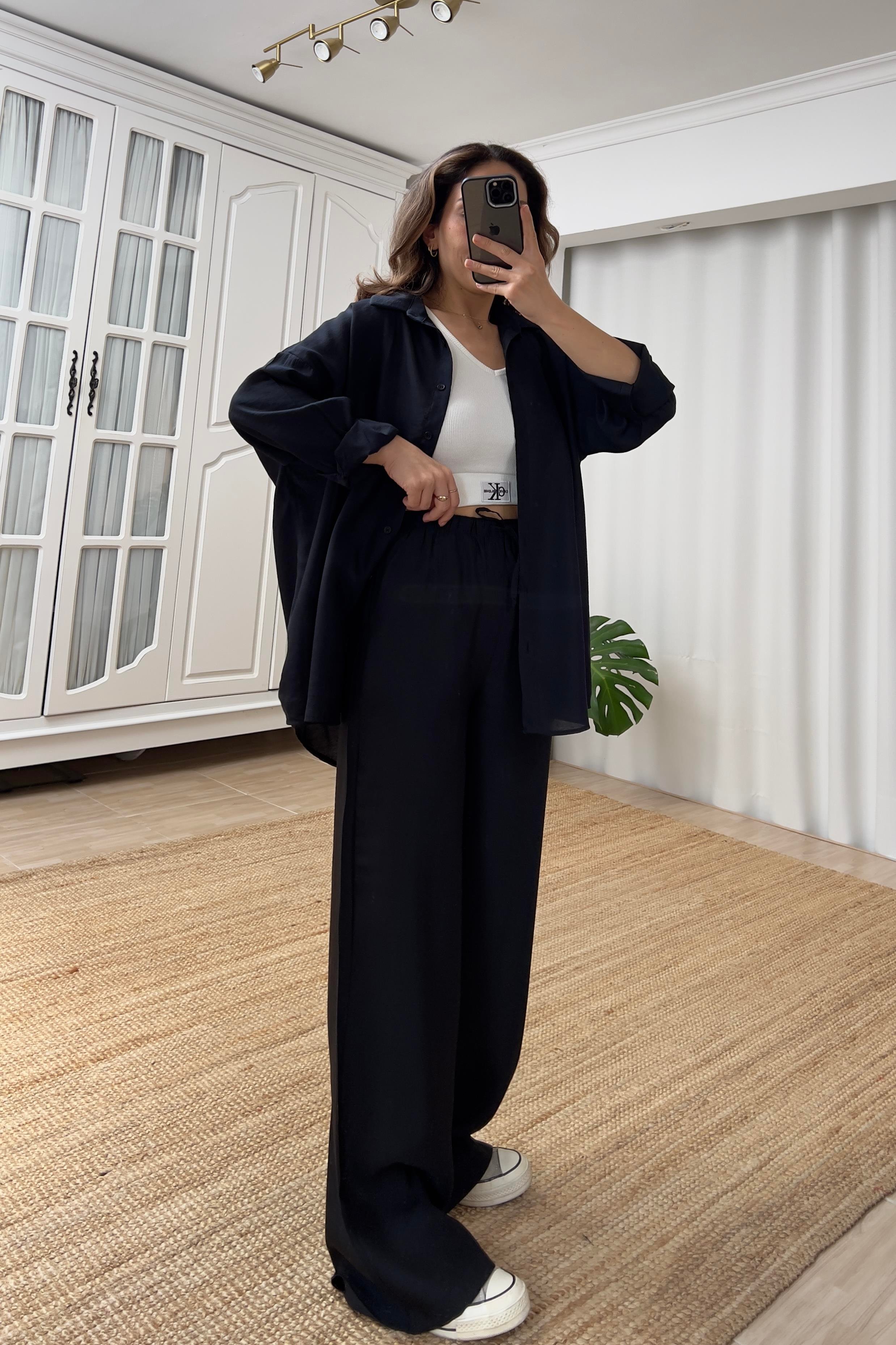 Siyah Beli İpli Tensel Pantolon uygun fiyatlarda www.butikhola.com adresinde