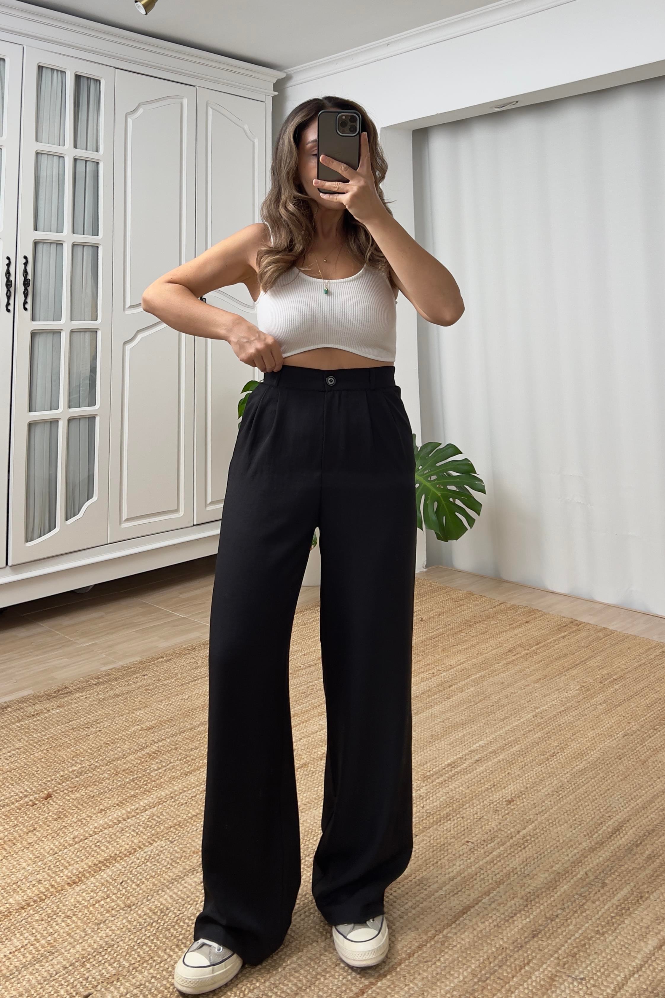 Siyah Beli Lastikli Dökümlü Pantolon uygun fiyatlarda www.butikhola.com adresinde
