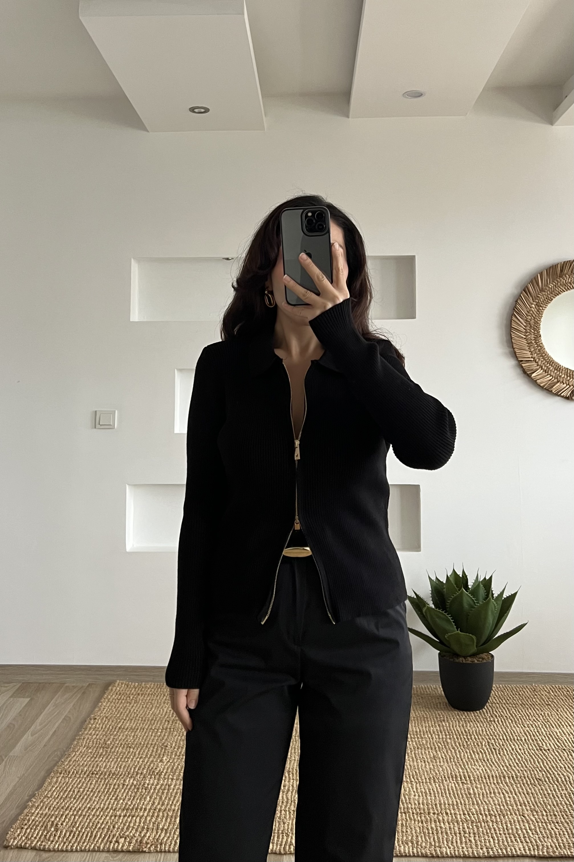 Siyah Çift Fermuarlı Polo Yaka Hırka uygun fiyatlarda www.butikhola.com adresinde