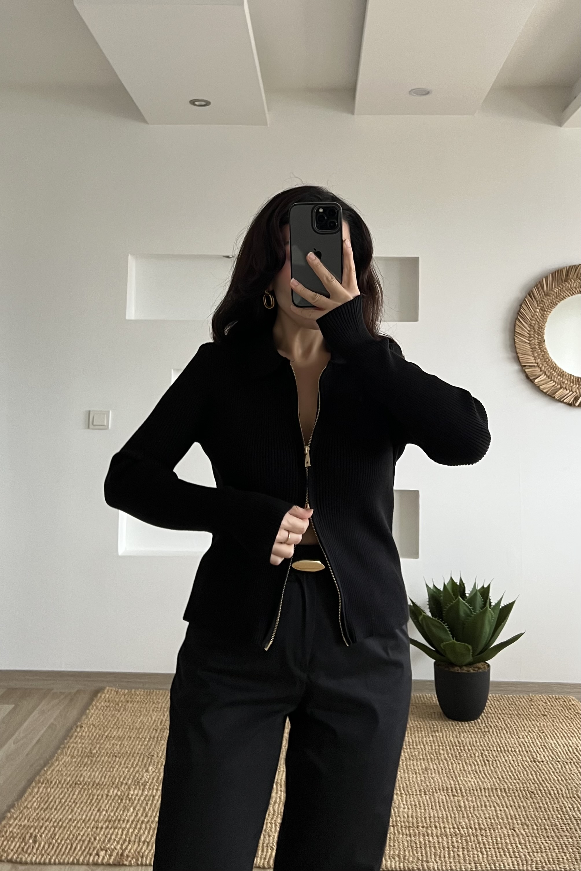 Siyah Çift Fermuarlı Polo Yaka Hırka uygun fiyatlarda www.butikhola.com adresinde