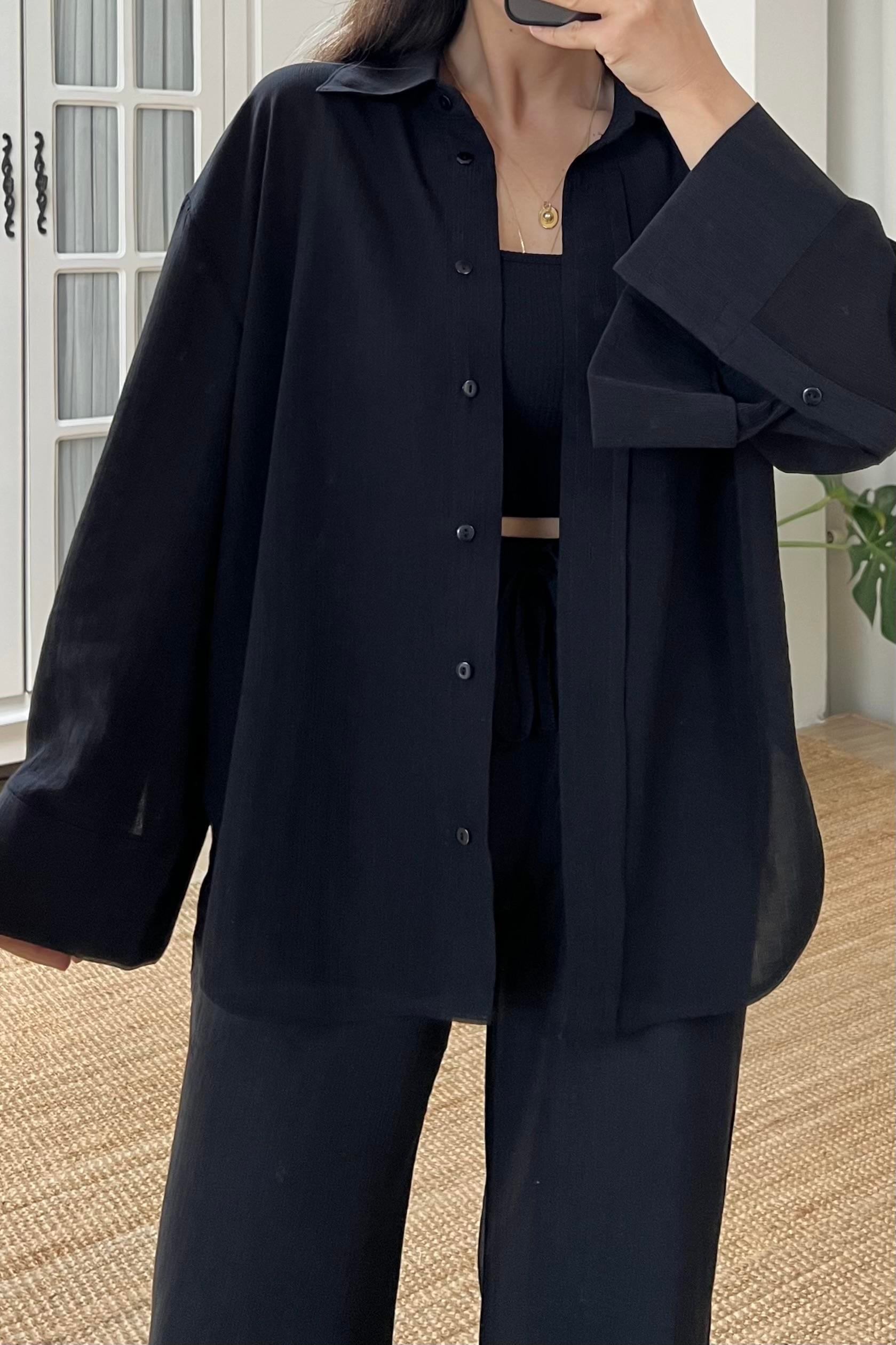 Siyah Dokulu Gömlek Pantolon Takım uygun fiyatlarda www.butikhola.com adresinde