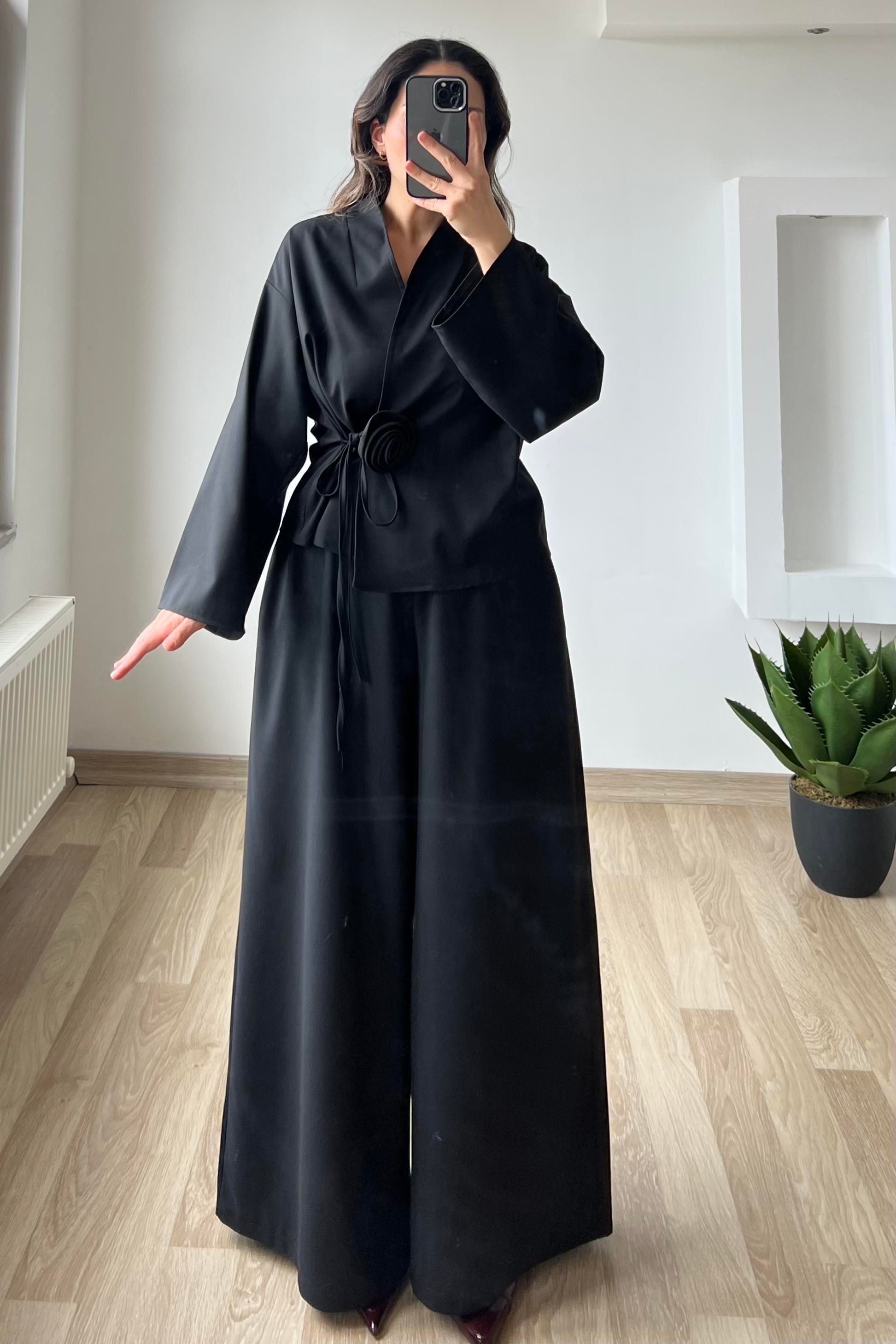 Siyah Elegans Kimono Pantolon Takım uygun fiyatlarda www.butikhola.com adresinde