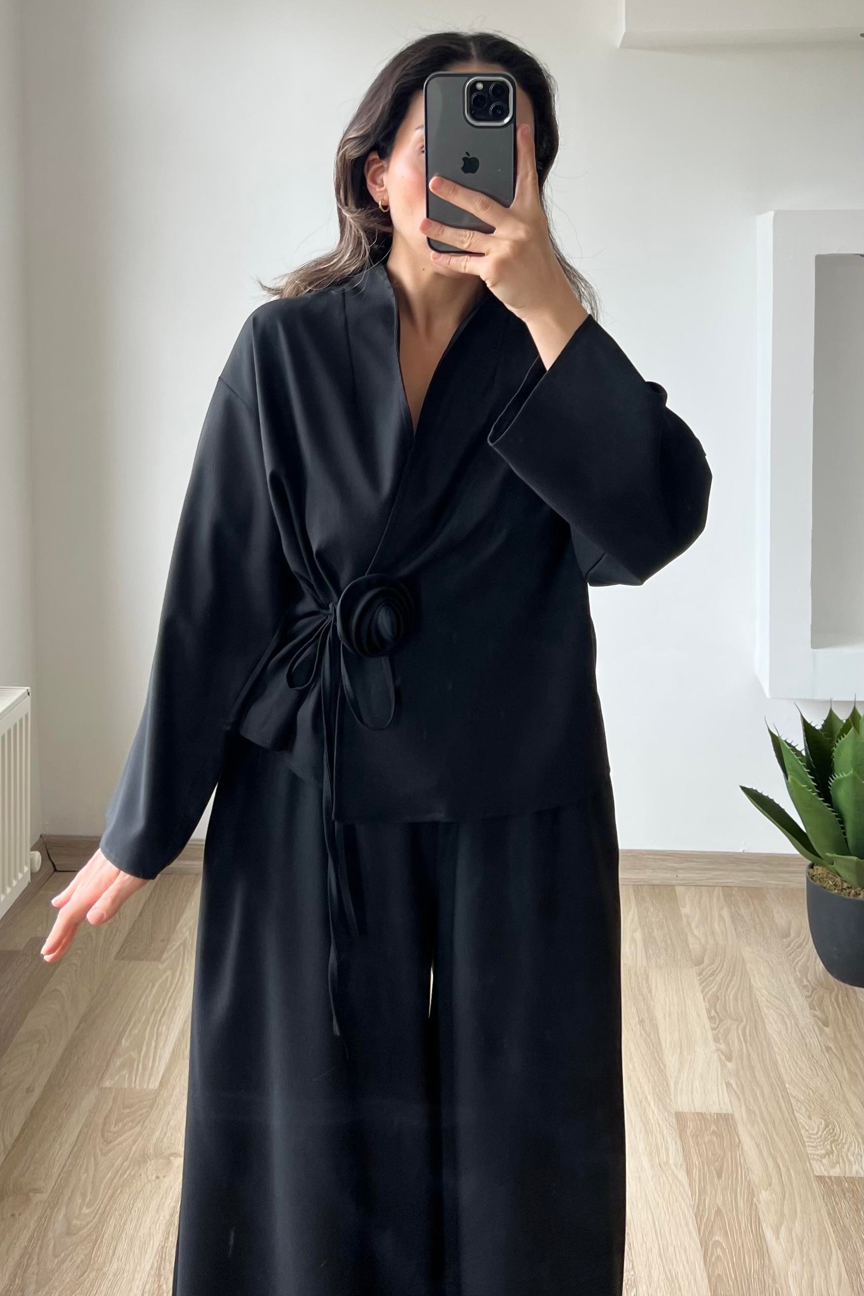 Siyah Elegans Kimono Pantolon Takım uygun fiyatlarda www.butikhola.com adresinde