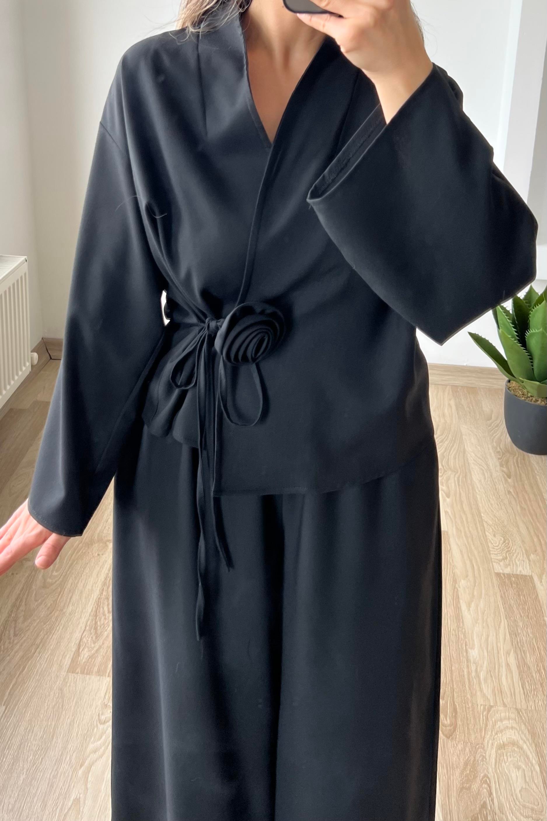 Siyah Elegans Kimono Pantolon Takım uygun fiyatlarda www.butikhola.com adresinde