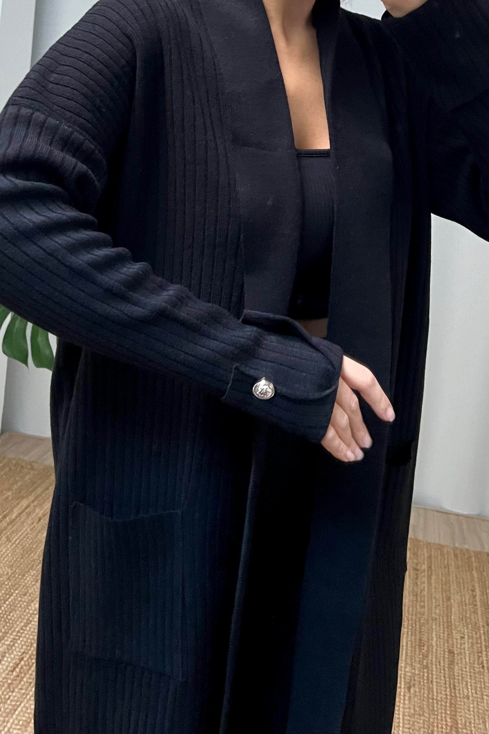 Siyah Fitilli Maksi Hırka Pantolon Takım uygun fiyatlarda www.butikhola.com adresinde