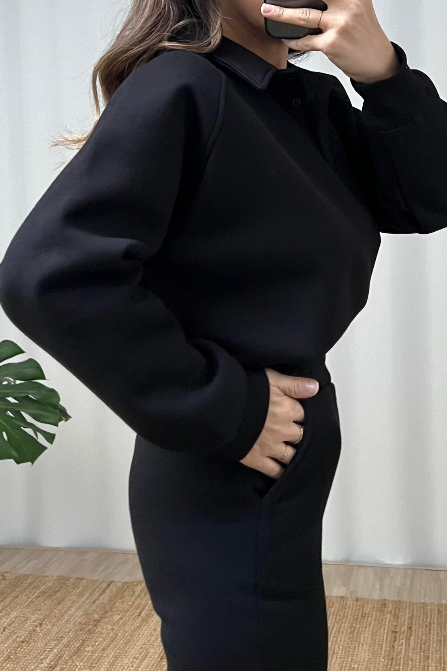 Siyah İçi Polarlı Polo Yaka Sweatshirt Eşofman Takım uygun fiyatlarda www.butikhola.com adresinde
