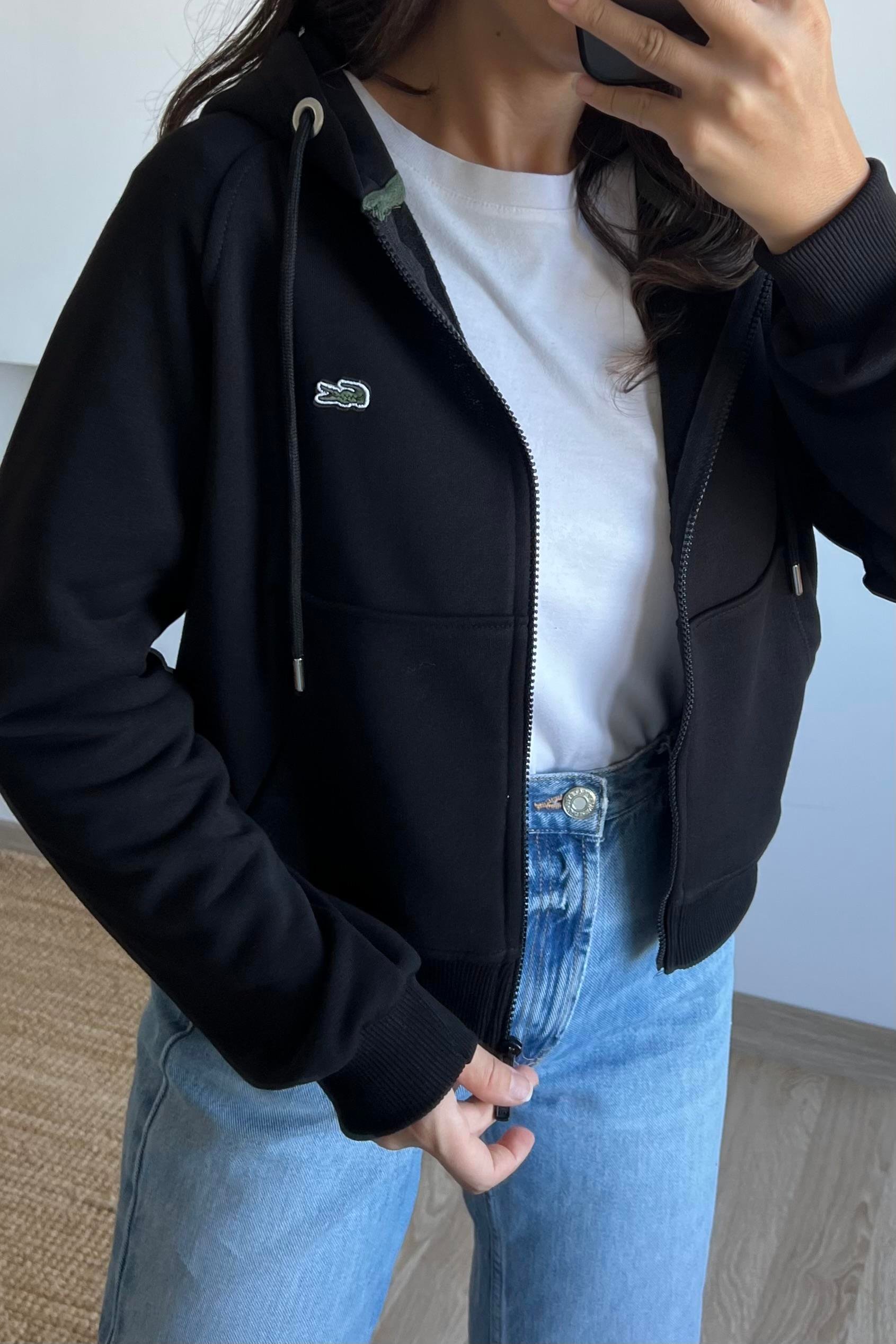 Siyah Logo Nakışlı Sweat Hırka uygun fiyatlarda www.butikhola.com adresinde