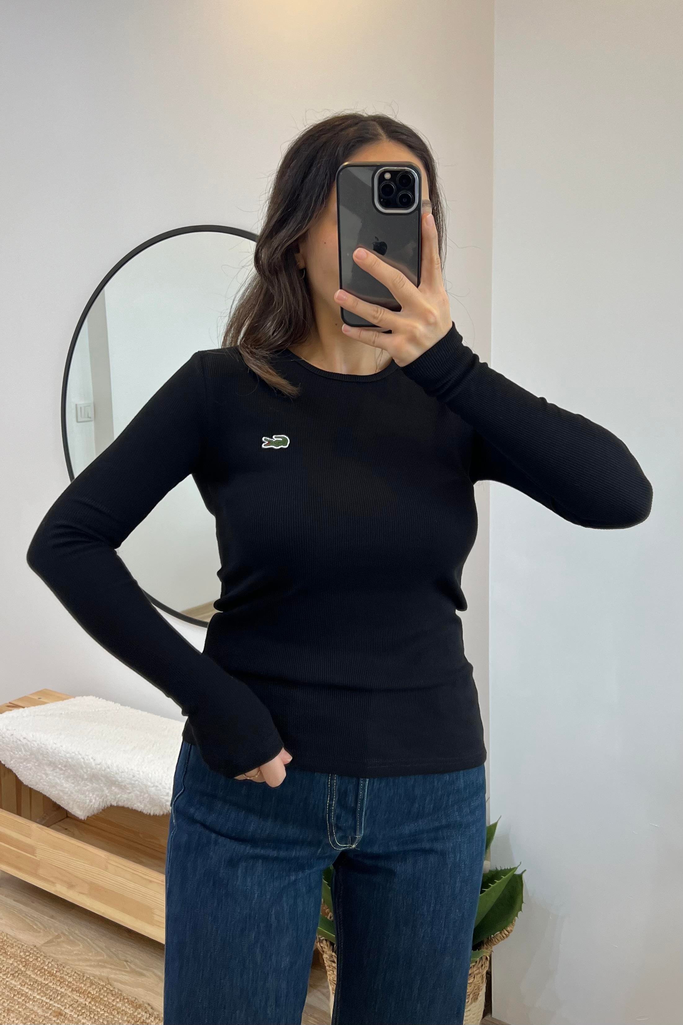 Siyah Logo Nakışlı Uzun Kollu Bluz uygun fiyatlarda www.butikhola.com adresinde