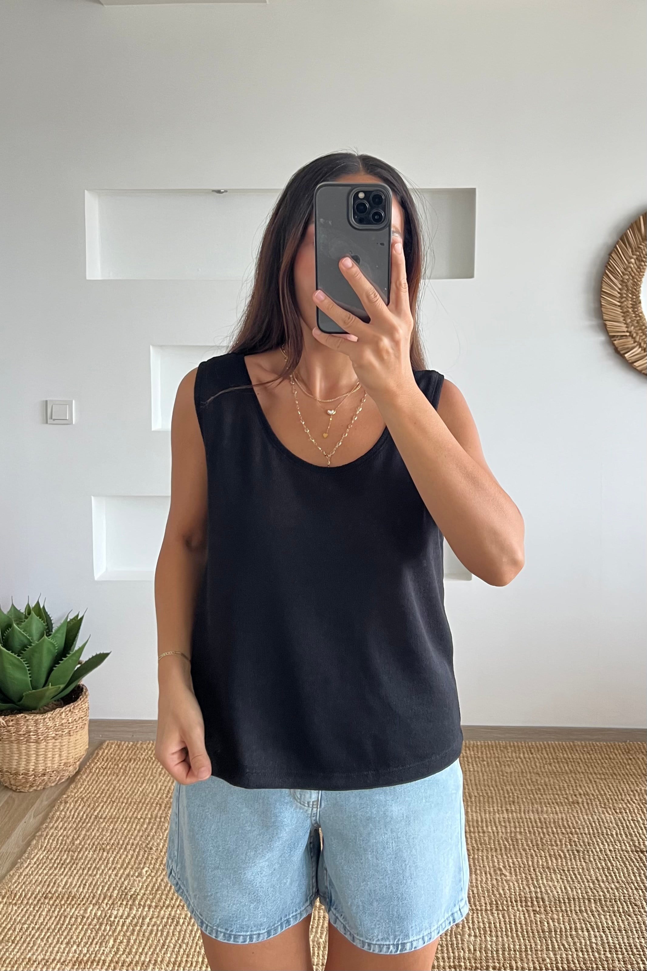 Siyah Merserize Kolsuz Bluz uygun fiyatlarda www.butikhola.com adresinde