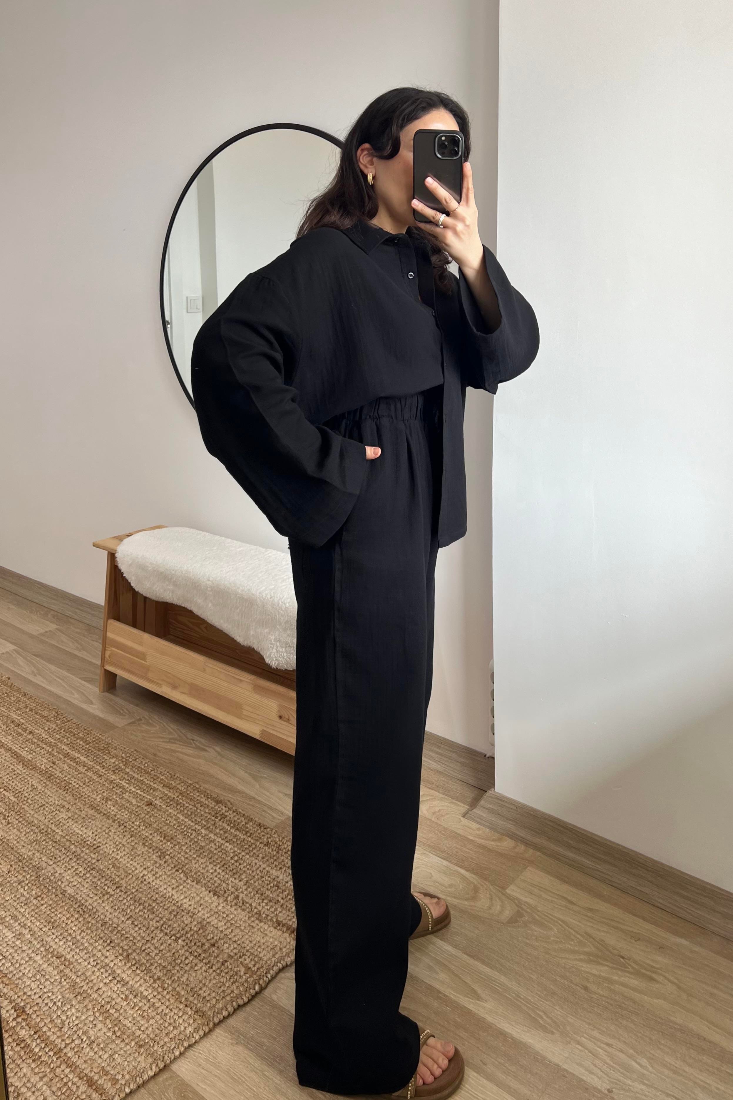 Siyah Müslin Gömlek Pantolon Takım uygun fiyatlarda www.butikhola.com adresinde