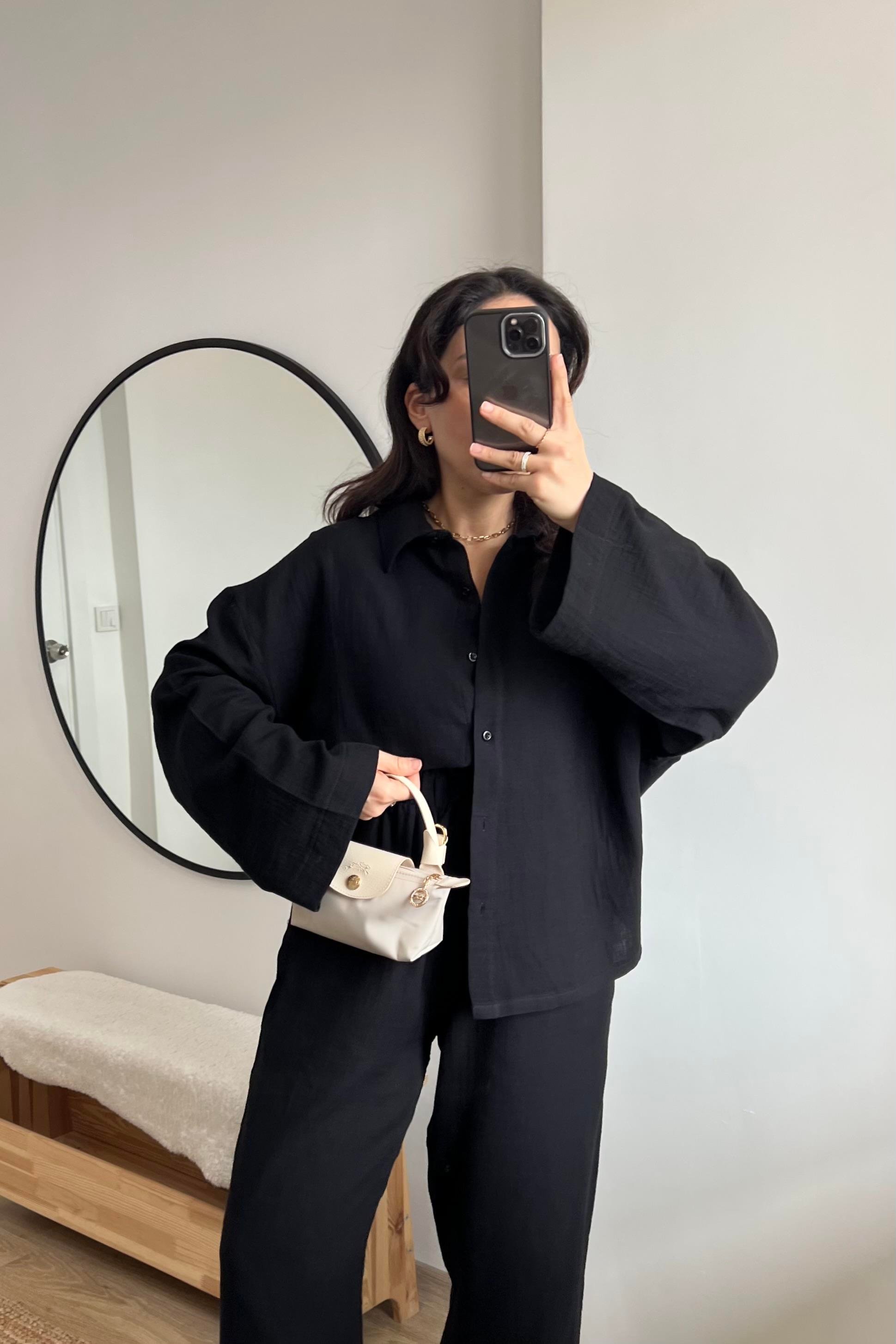 Siyah Müslin Gömlek Pantolon Takım uygun fiyatlarda www.butikhola.com adresinde