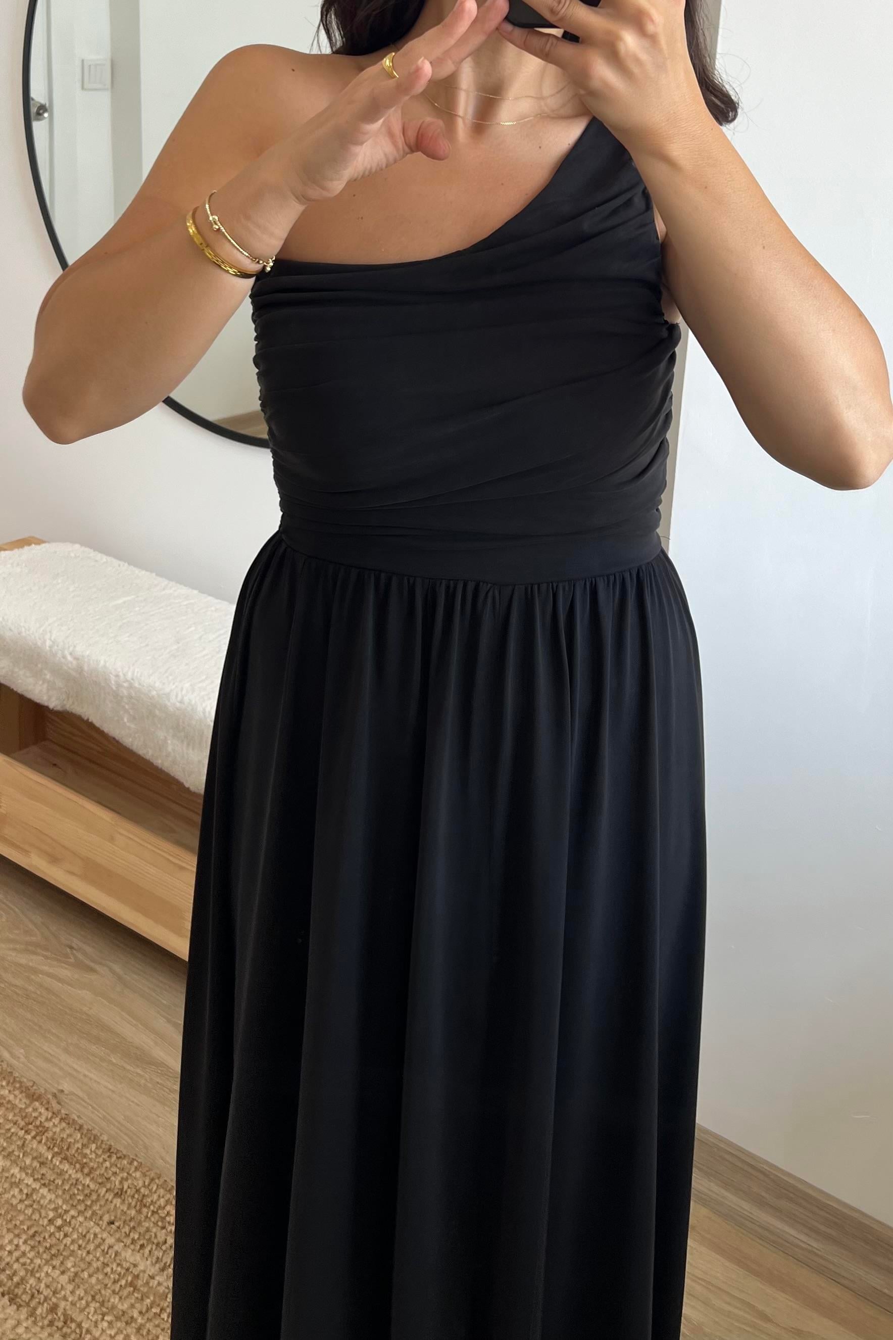 Siyah Tek Omuz Drapeli Modal Elbise uygun fiyatlarda www.butikhola.com adresinde