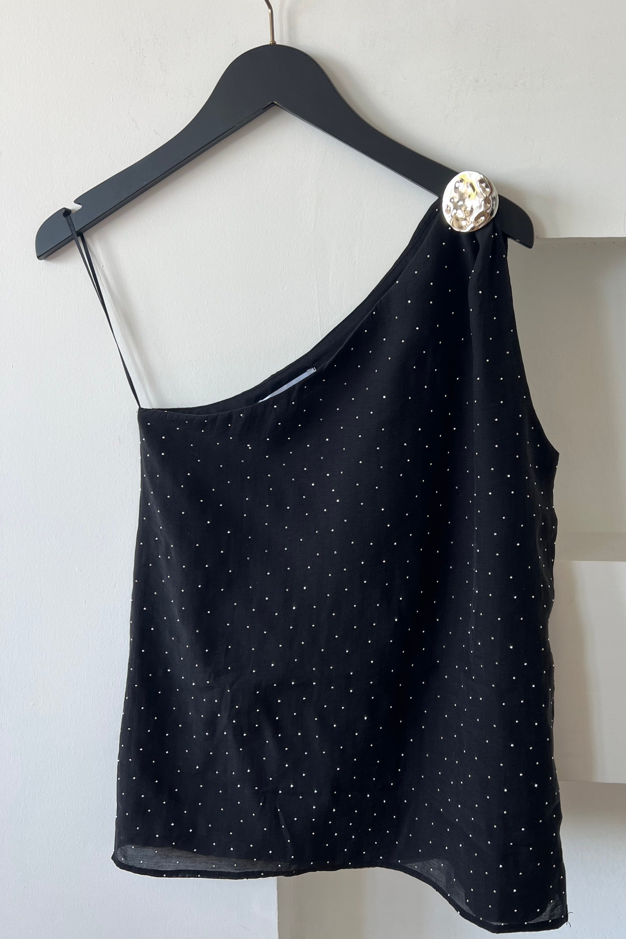 Siyah Tek Omuz Taşlı Tensel BLuz uygun fiyatlarda www.butikhola.com adresinde