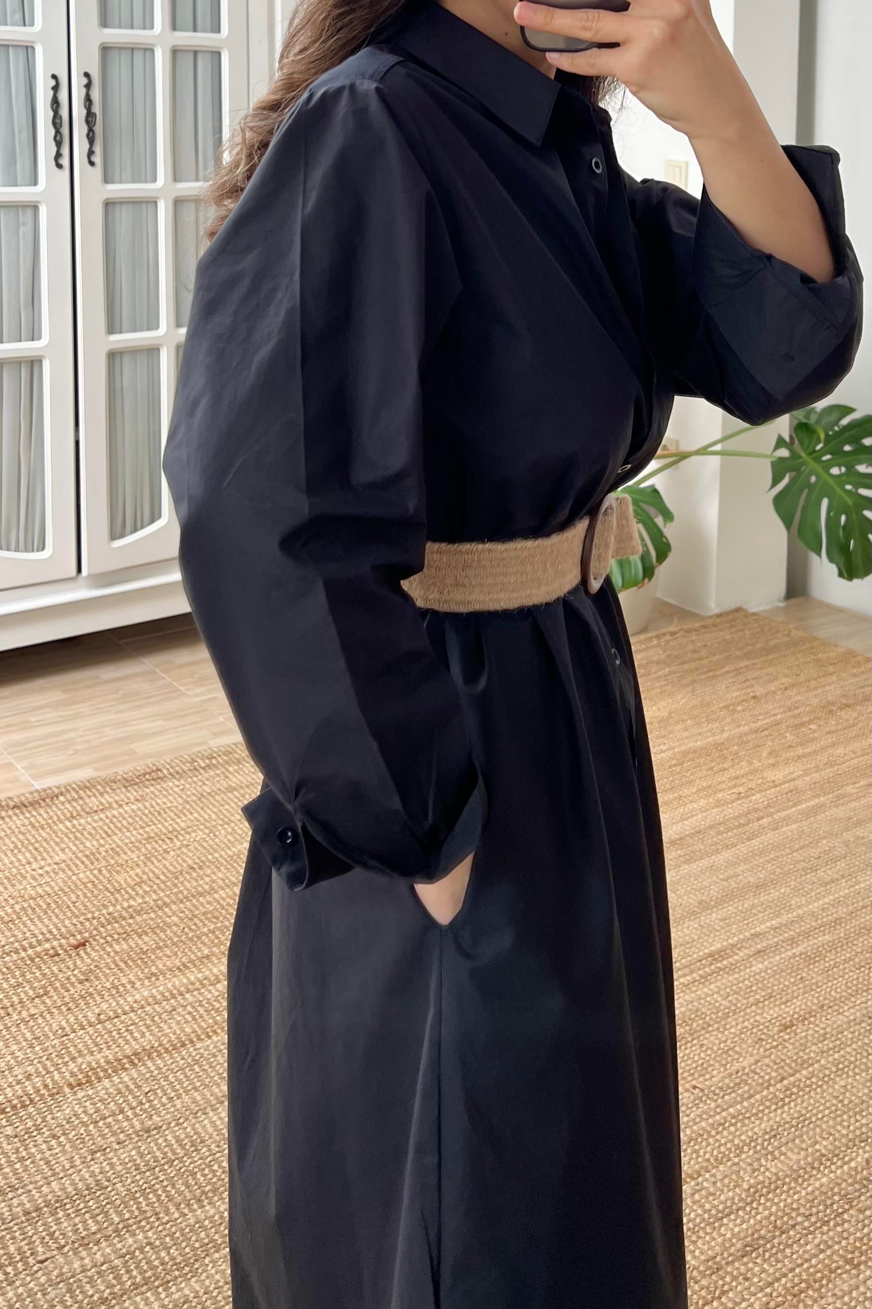 Siyah Yırtmaçlı Poplin Gömlek Elbise uygun fiyatlarda www.butikhola.com adresinde