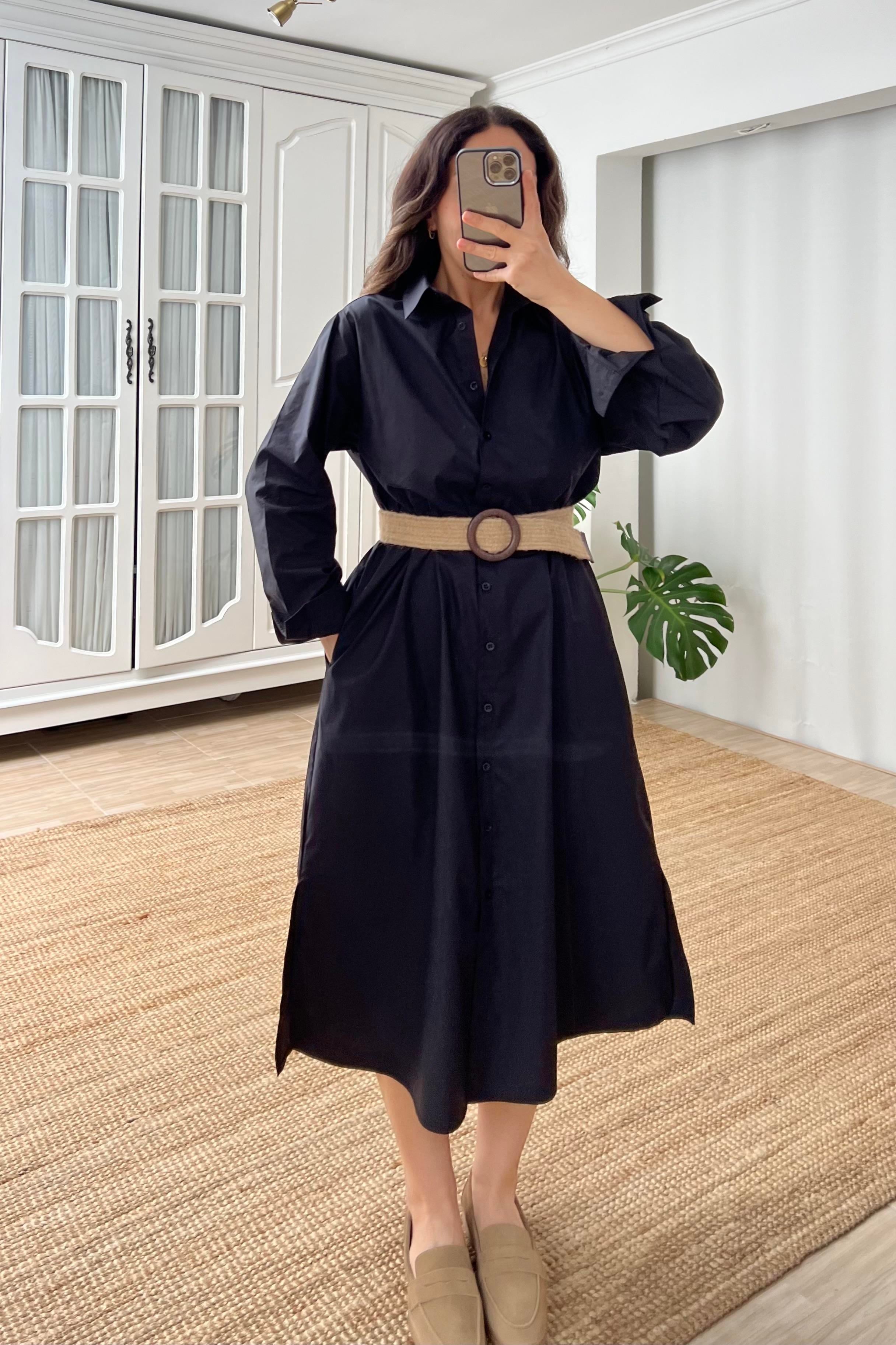 Siyah Yırtmaçlı Poplin Gömlek Elbise uygun fiyatlarda www.butikhola.com adresinde