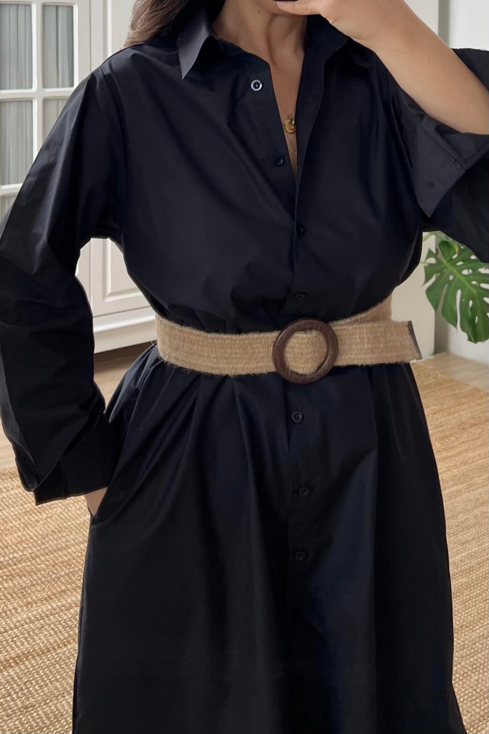Siyah Yırtmaçlı Poplin Gömlek Elbise uygun fiyatlarda www.butikhola.com adresinde