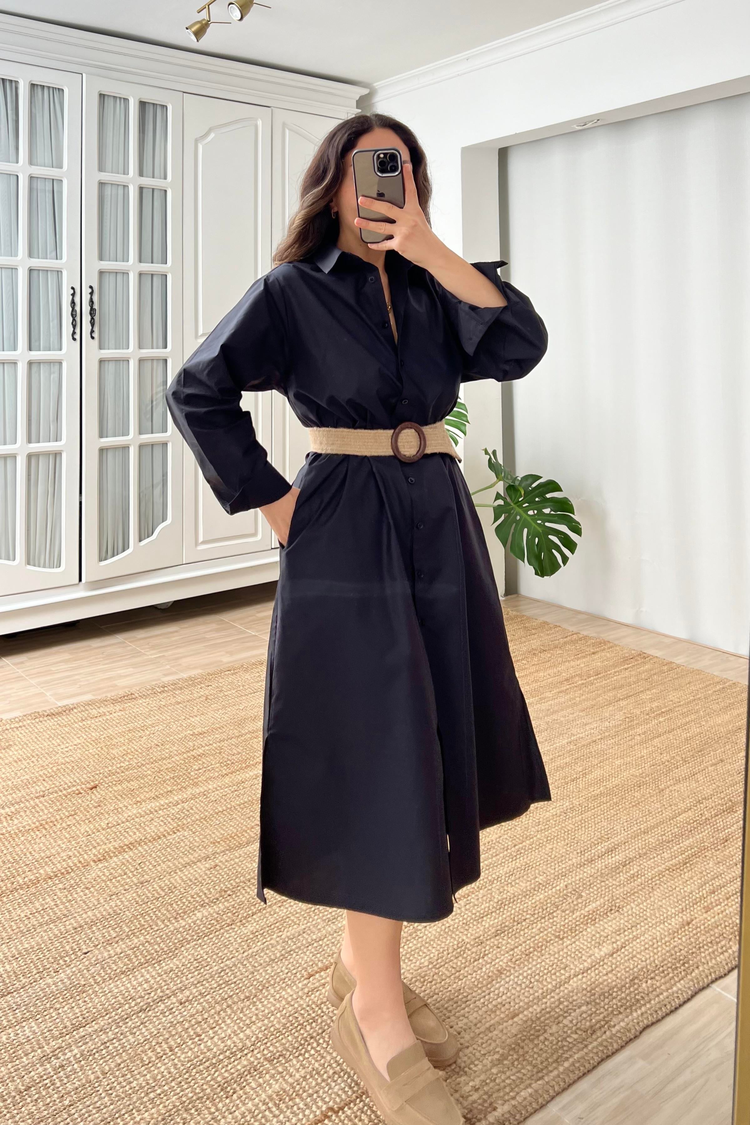 Siyah Yırtmaçlı Poplin Gömlek Elbise uygun fiyatlarda www.butikhola.com adresinde