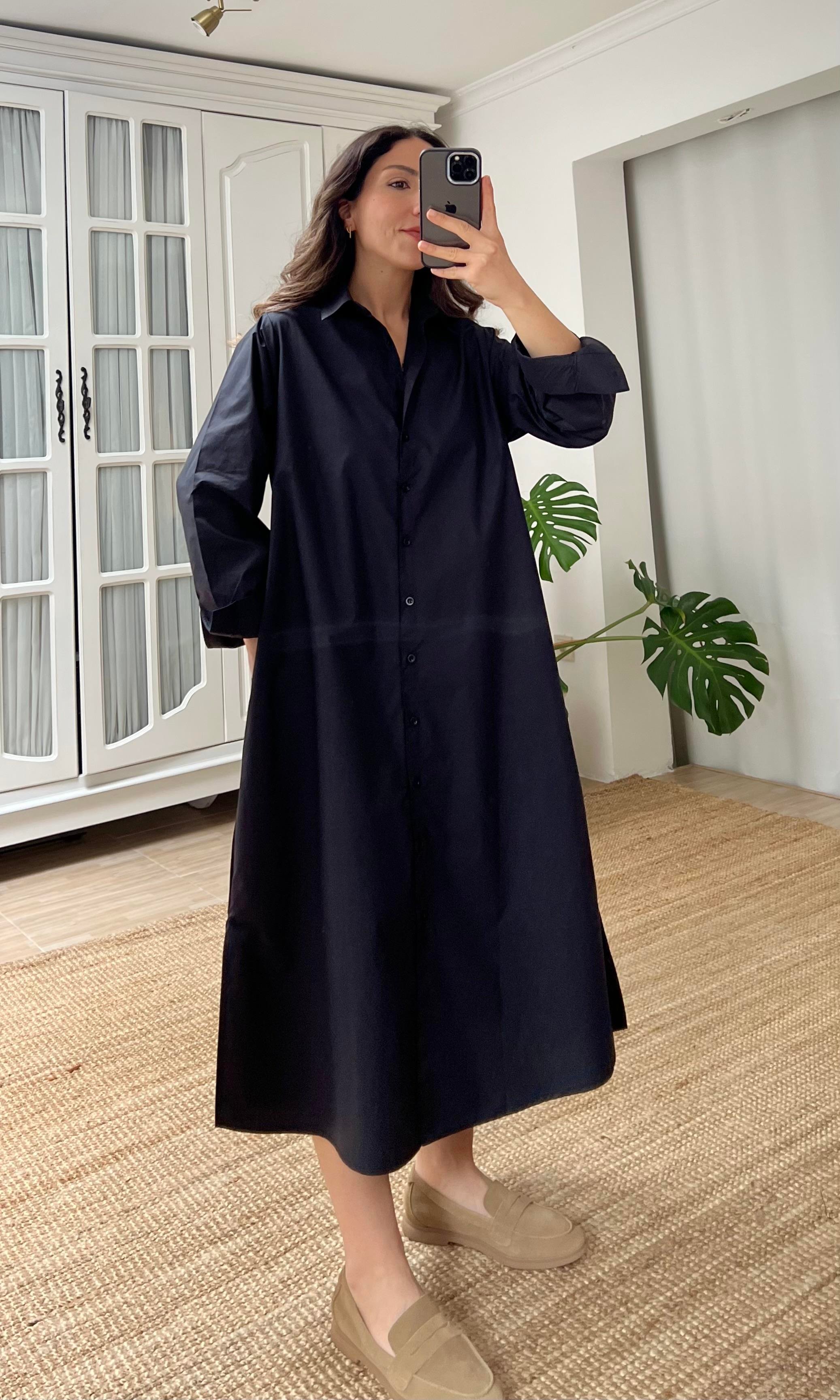Siyah Yırtmaçlı Poplin Gömlek Elbise uygun fiyatlarda www.butikhola.com adresinde