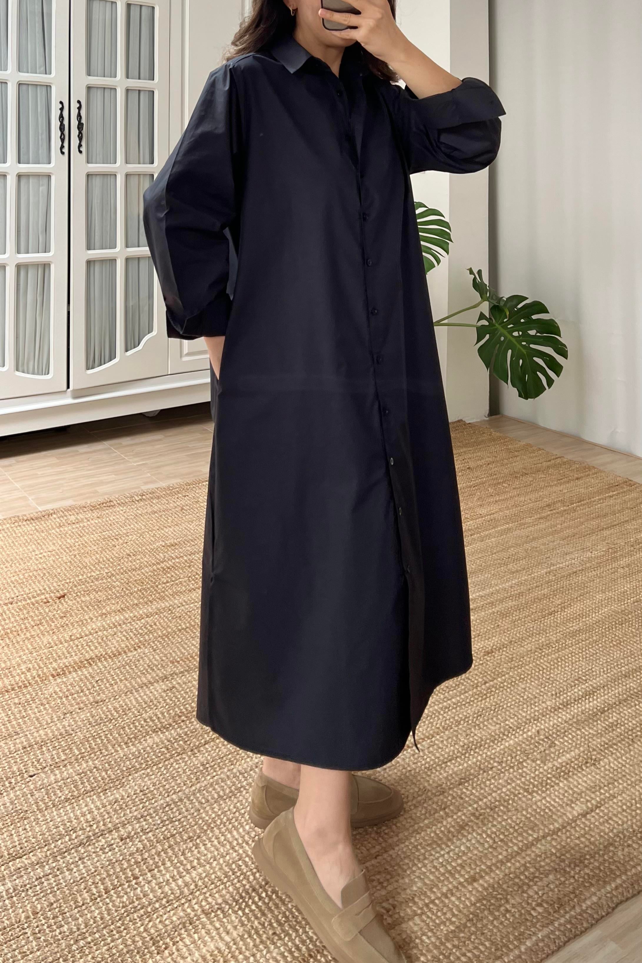 Siyah Yırtmaçlı Poplin Gömlek Elbise uygun fiyatlarda www.butikhola.com adresinde