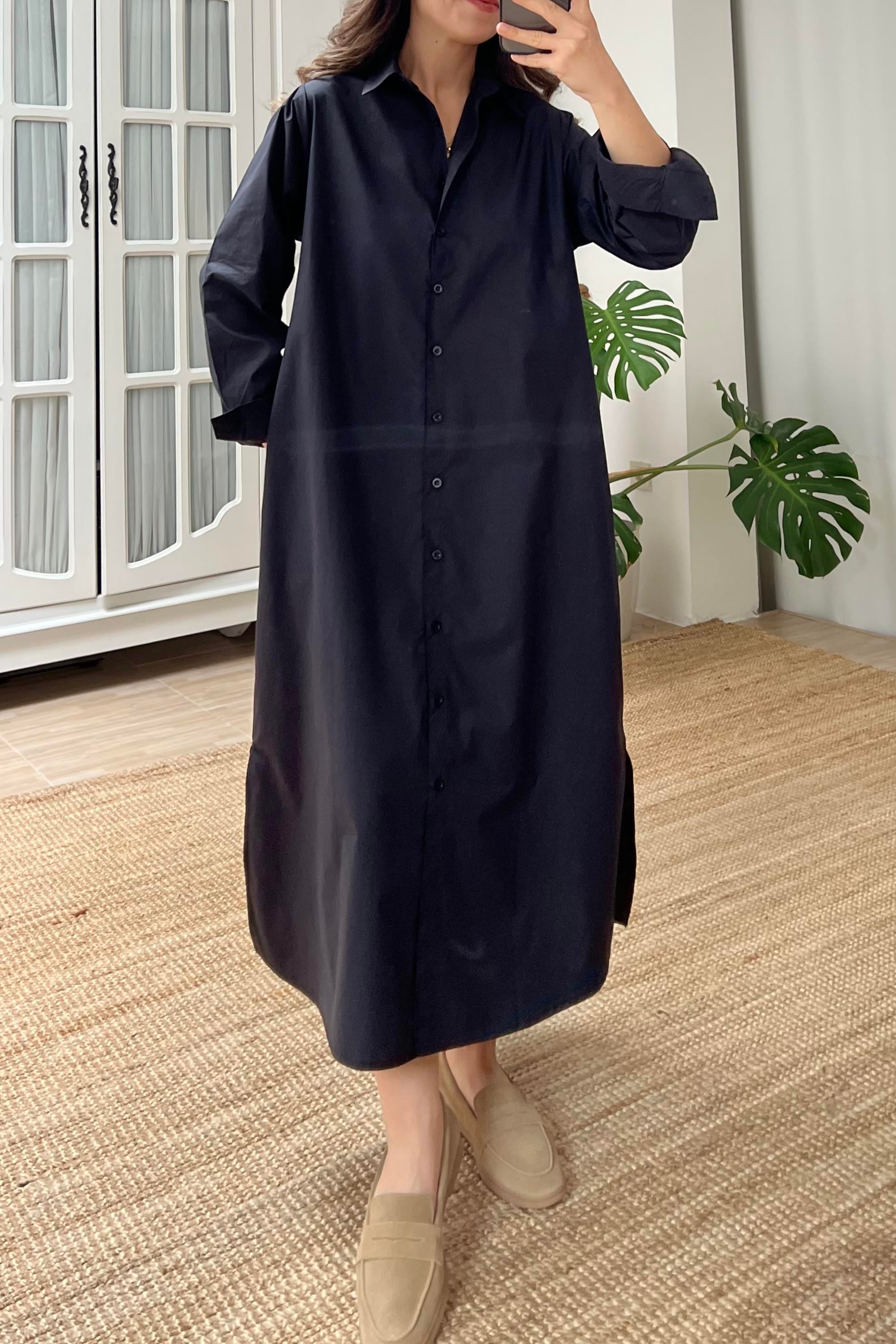 Siyah Yırtmaçlı Poplin Gömlek Elbise uygun fiyatlarda www.butikhola.com adresinde
