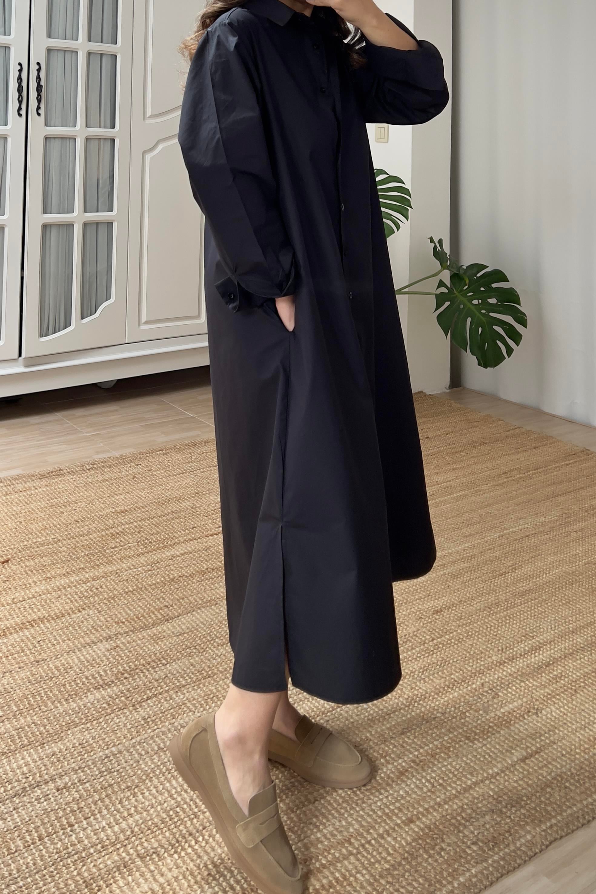 Siyah Yırtmaçlı Poplin Gömlek Elbise uygun fiyatlarda www.butikhola.com adresinde