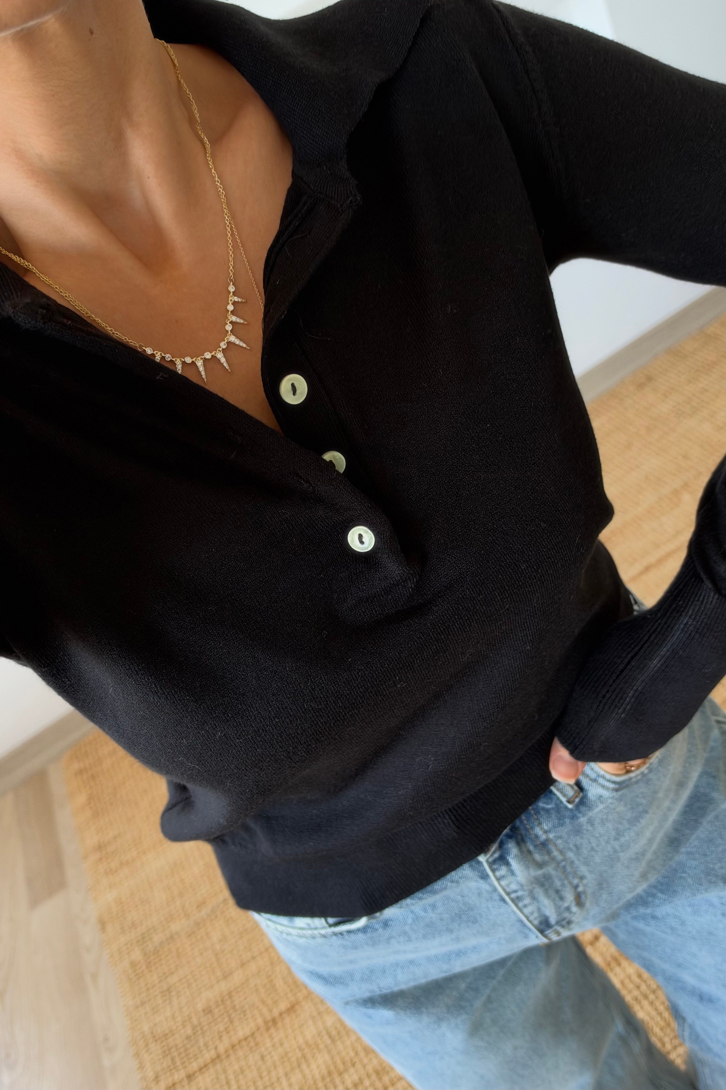 Siyah Yumuşak Dokulu Polo Yaka Kazak uygun fiyatlarda www.butikhola.com adresinde
