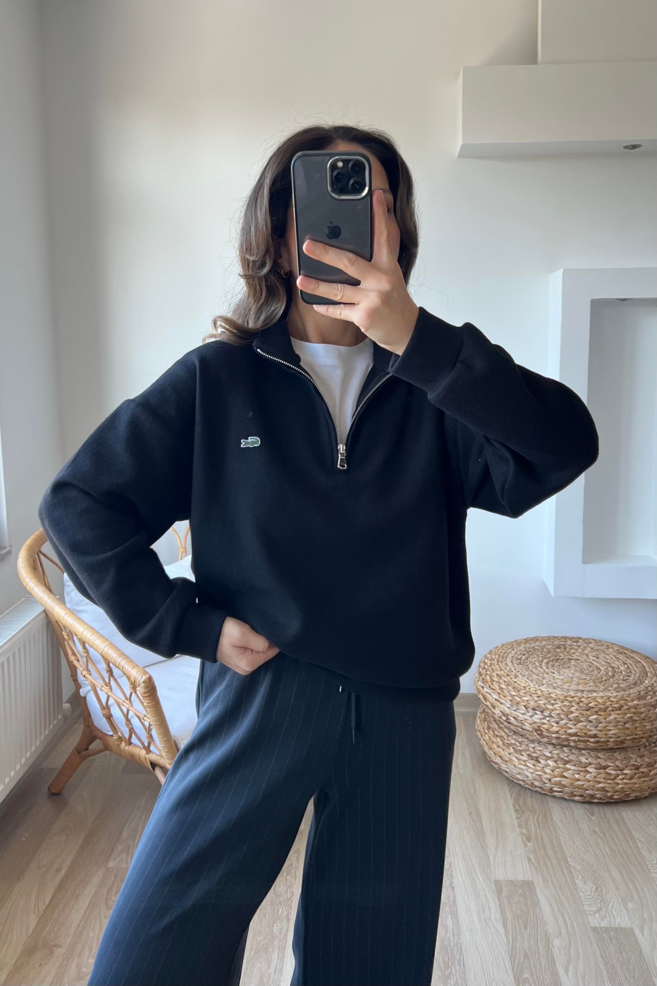 Siyah Yumuşak Dokulu Yakası Fermuarlı Sweatshirt uygun fiyatlarda www.butikhola.com adresinde