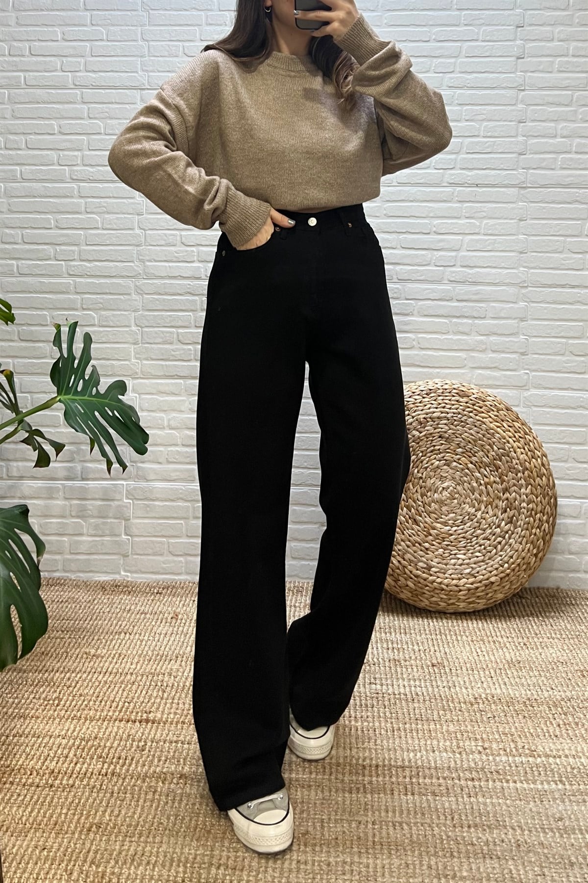 Sütlü Kahve Oversize Basic Kazak uygun fiyatlarda www.butikhola.com adresinde